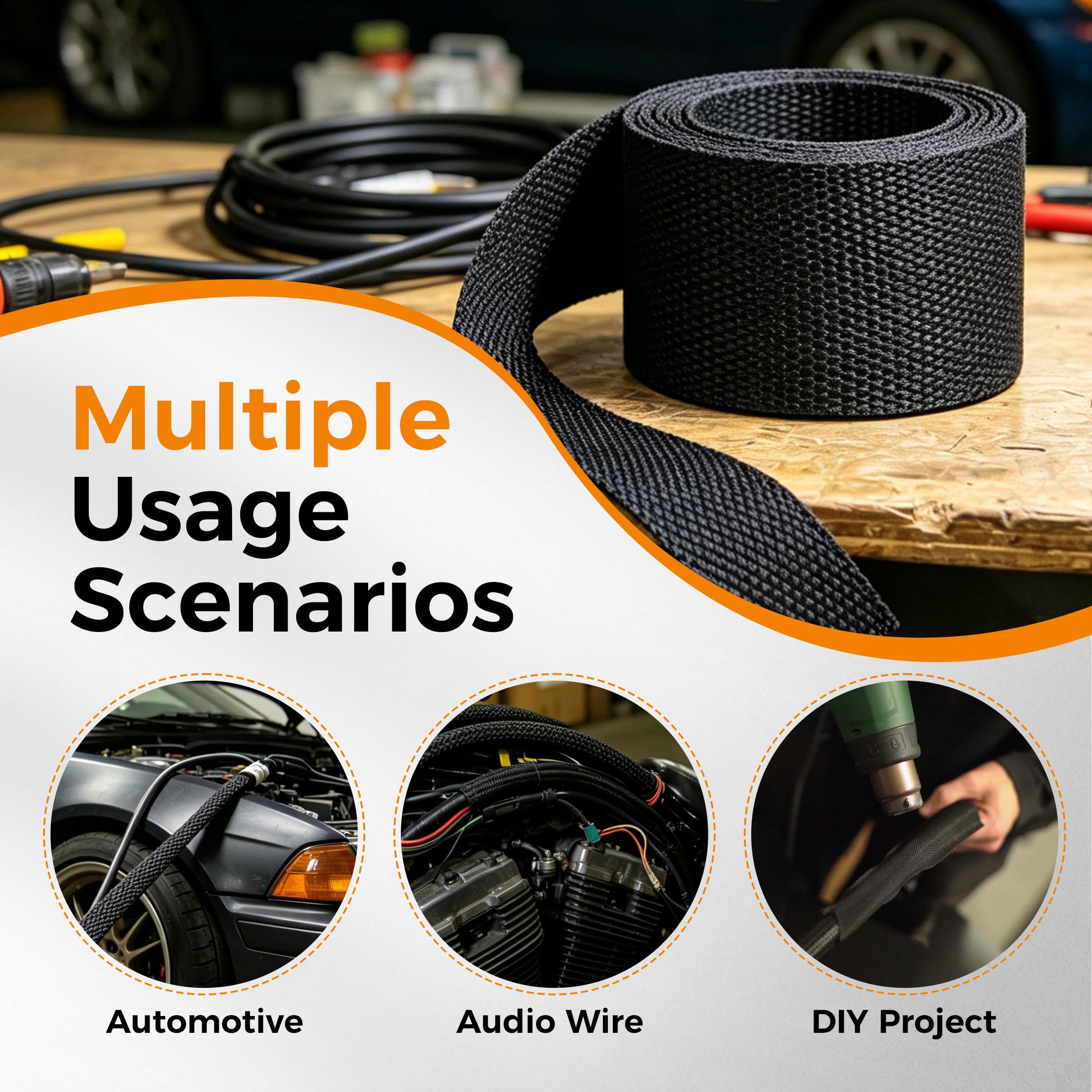 Protector de manguera termorretráctil plano negro de 2-1/4 pulgadas, resistente a la abrasión, funda protectora para cable para soplete de soldadura, manguera hidráulica (20 pies (240