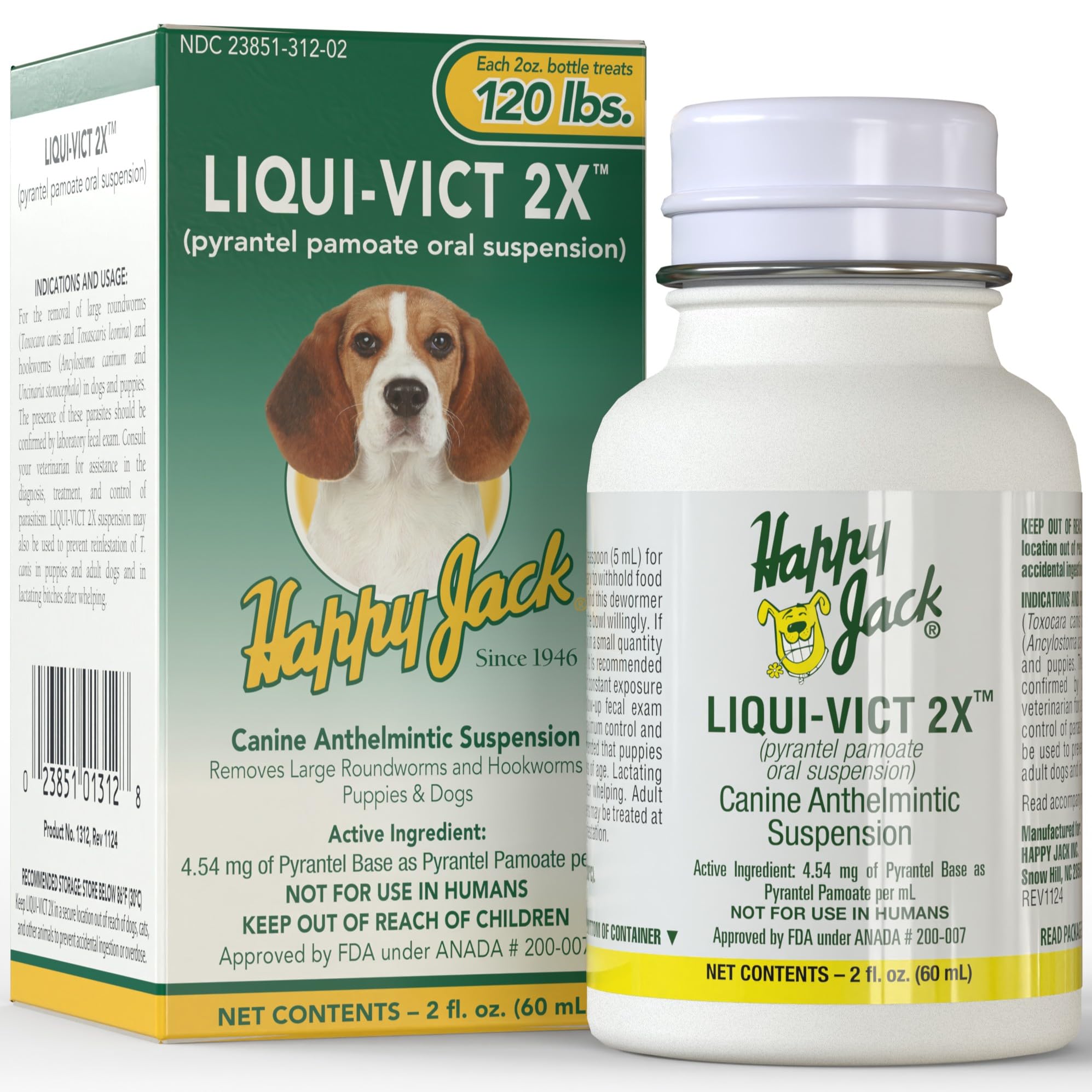 Happy Jack Liqui-Vict 2X Liquid Dog Dewormer for Large, Medium & Small Breeds (2 oz), Wormer Removes Roundworms & Hookworms, for Puppies to Seniors to Lactating Moms