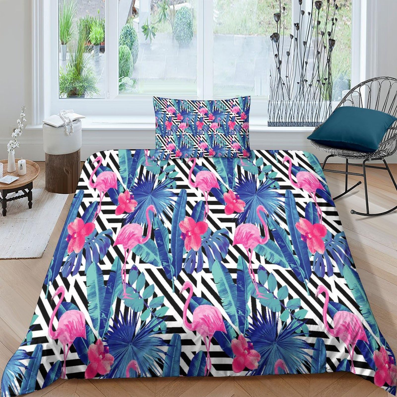 Parure de lit motif tropical housse de couette adulte enfant fermeture glissière
