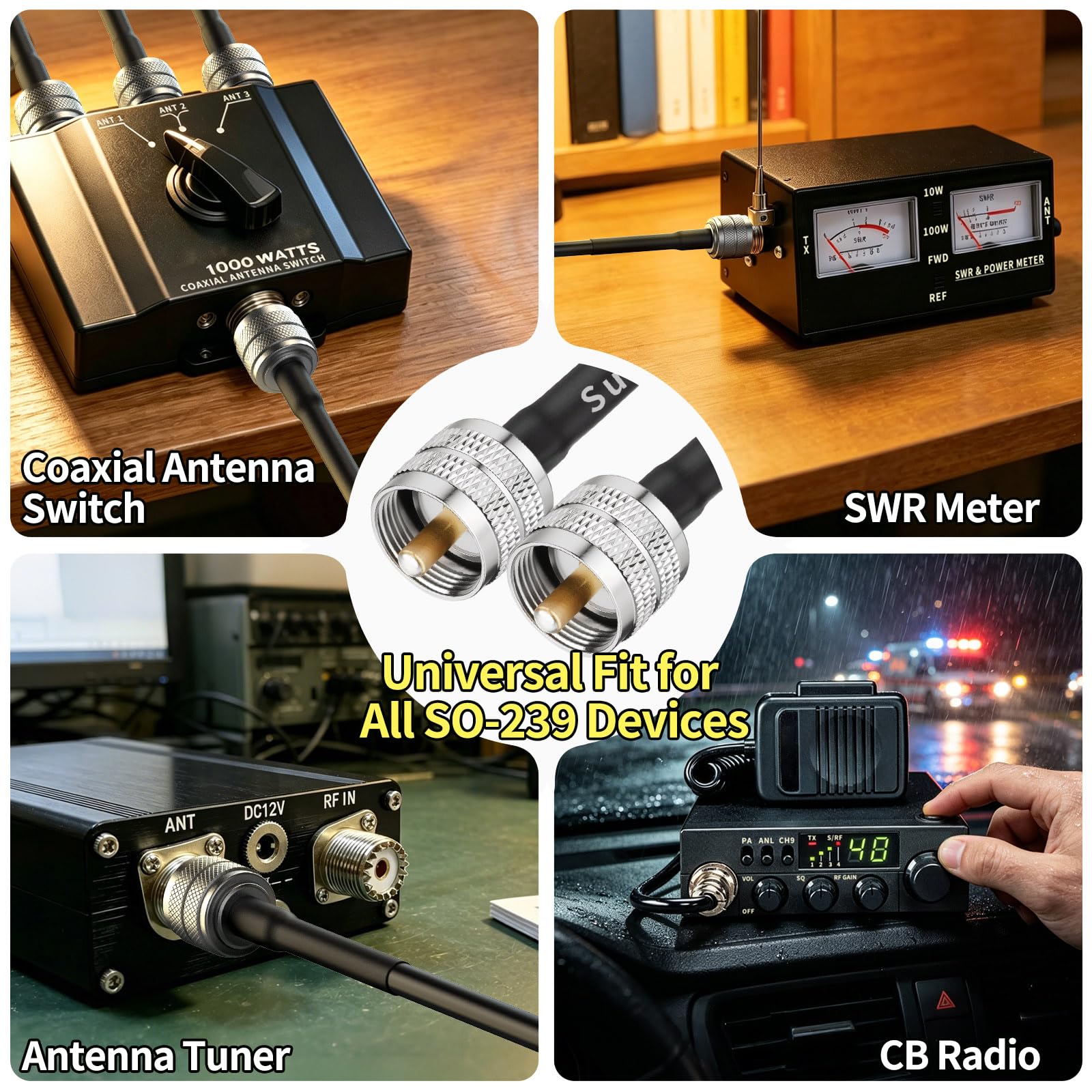 Superbat RG8x - Cable coaxial UHF PL-259 macho a macho CB de 50 pies