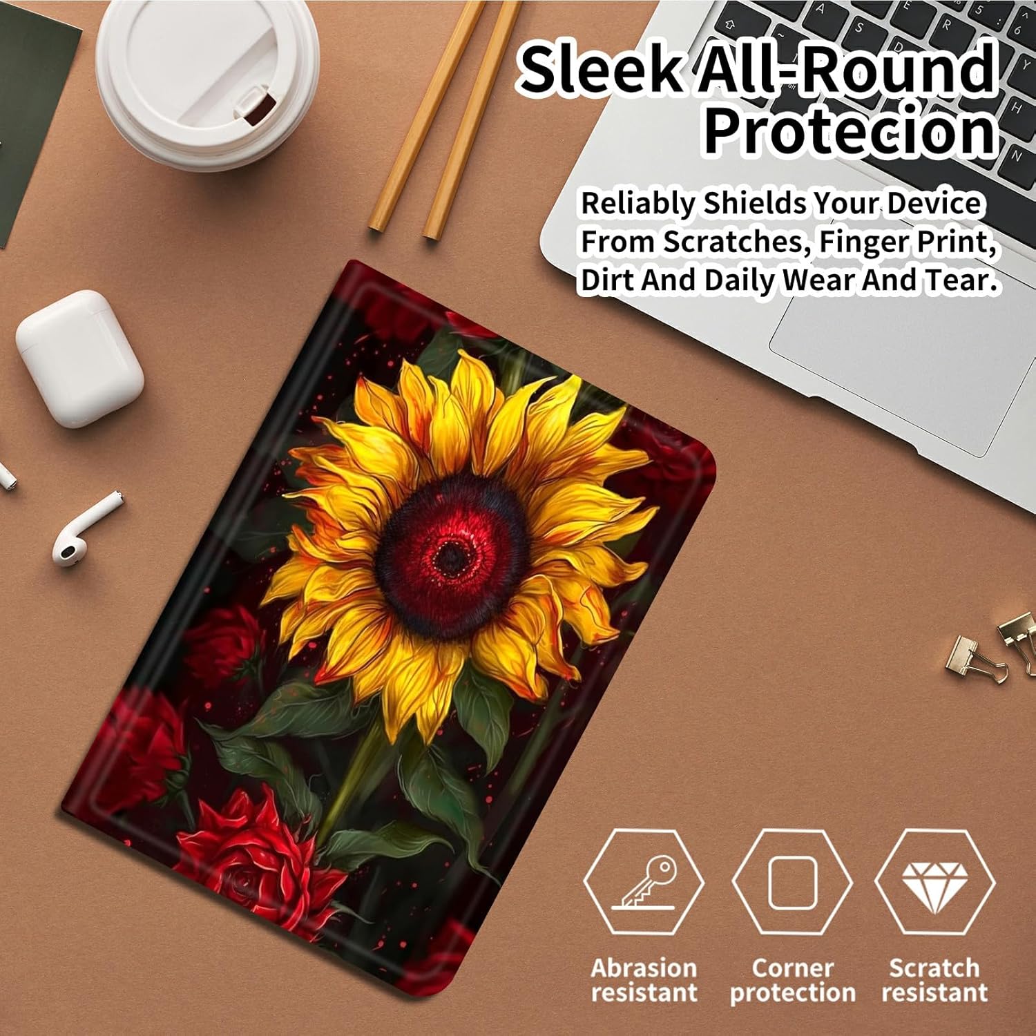 Case for 10.1" Amazon Fire HD 10 Tablet (13th Generation,2023 Release),Slim PU Leather Folding Stand Protive Cover with Auto Wake/Sleep for Kindle Fire HD 10 Tablet 2023,Sunflowers