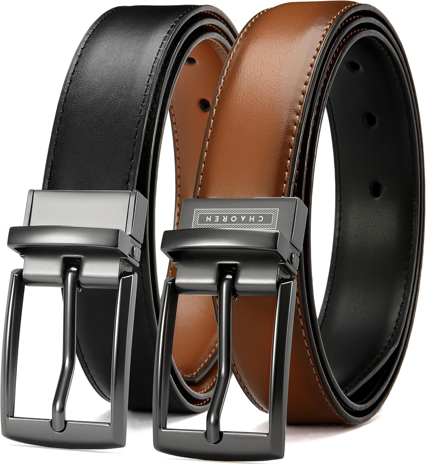 CHAOREN Boys Belt, Most Size Kids 1 1/4" Dress Reversible Belt for Youth - One Leather Belt Two Style