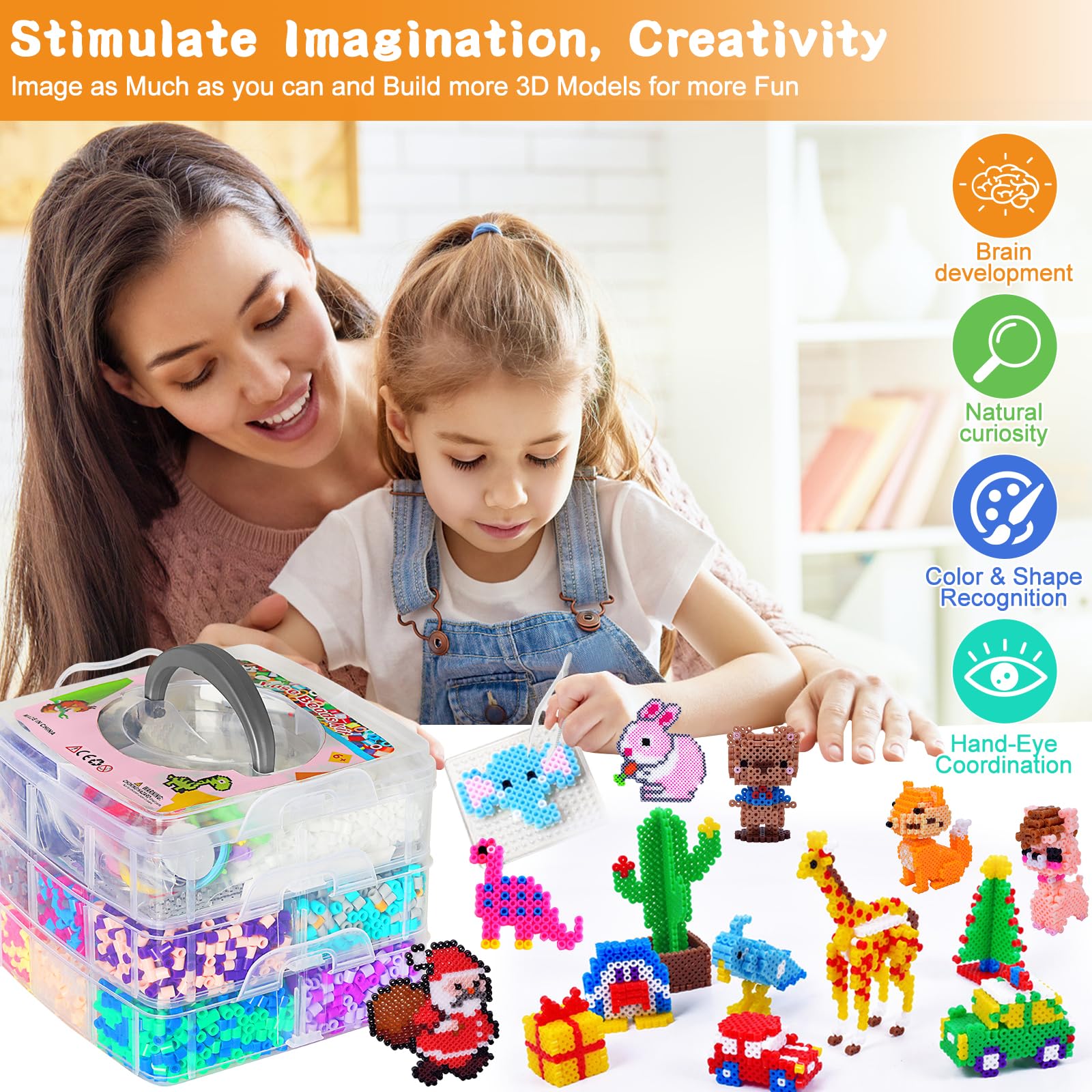 UCAMP Perline da Stirare Set,11500 pcs Perline a Fusione,Fusione Kit Creativo Fai da Te,Set di Perline da Stirare,Perline da Stiro,Artigianali Fai Sets con Carta Stiro,Stirare Pegboard e Accessori