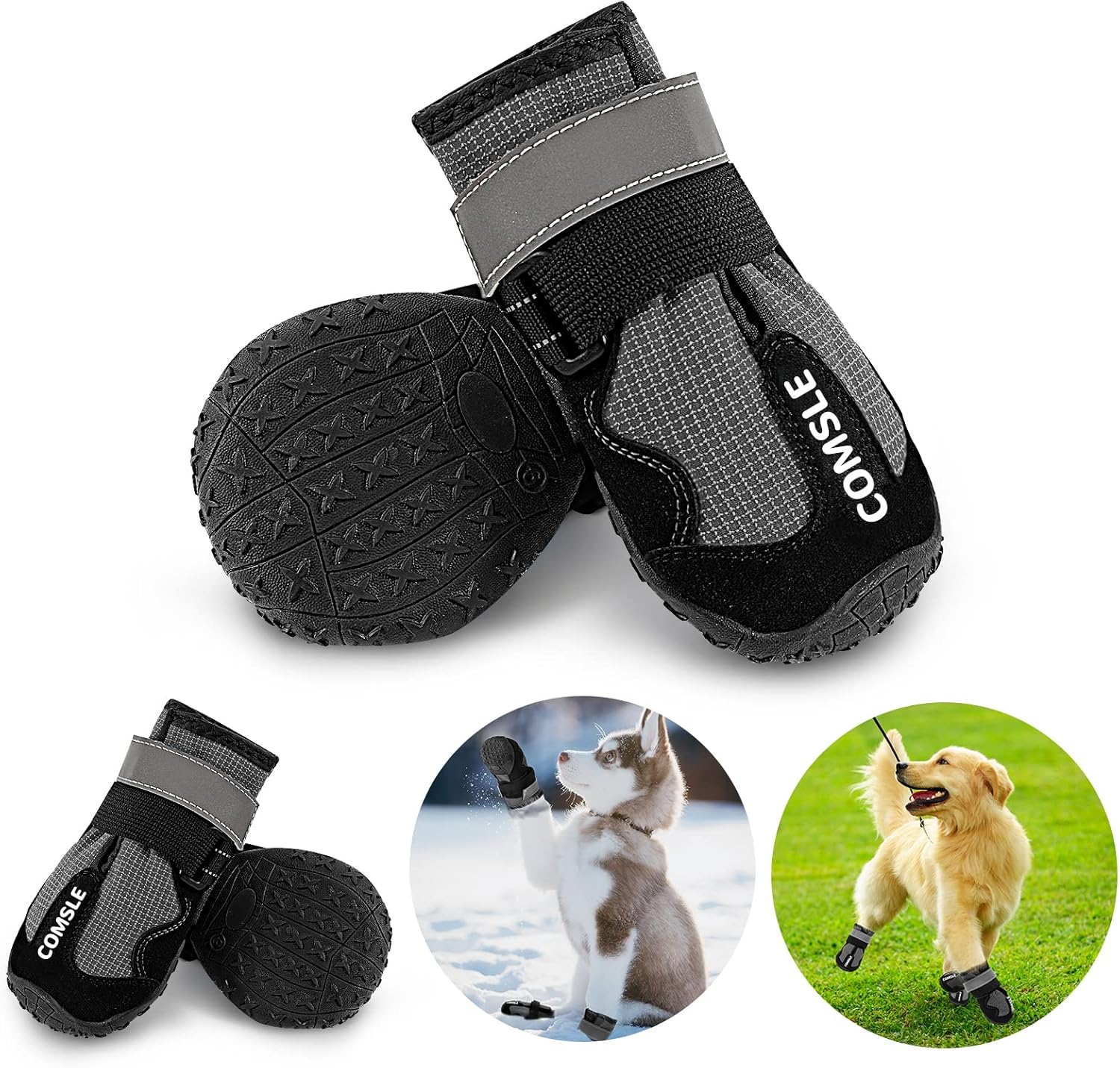 COMSLE Dog Boots Shoes for Injured Paws Waterproof, 4Pcs/Set Dog Paw Protectors, XX Small Dog