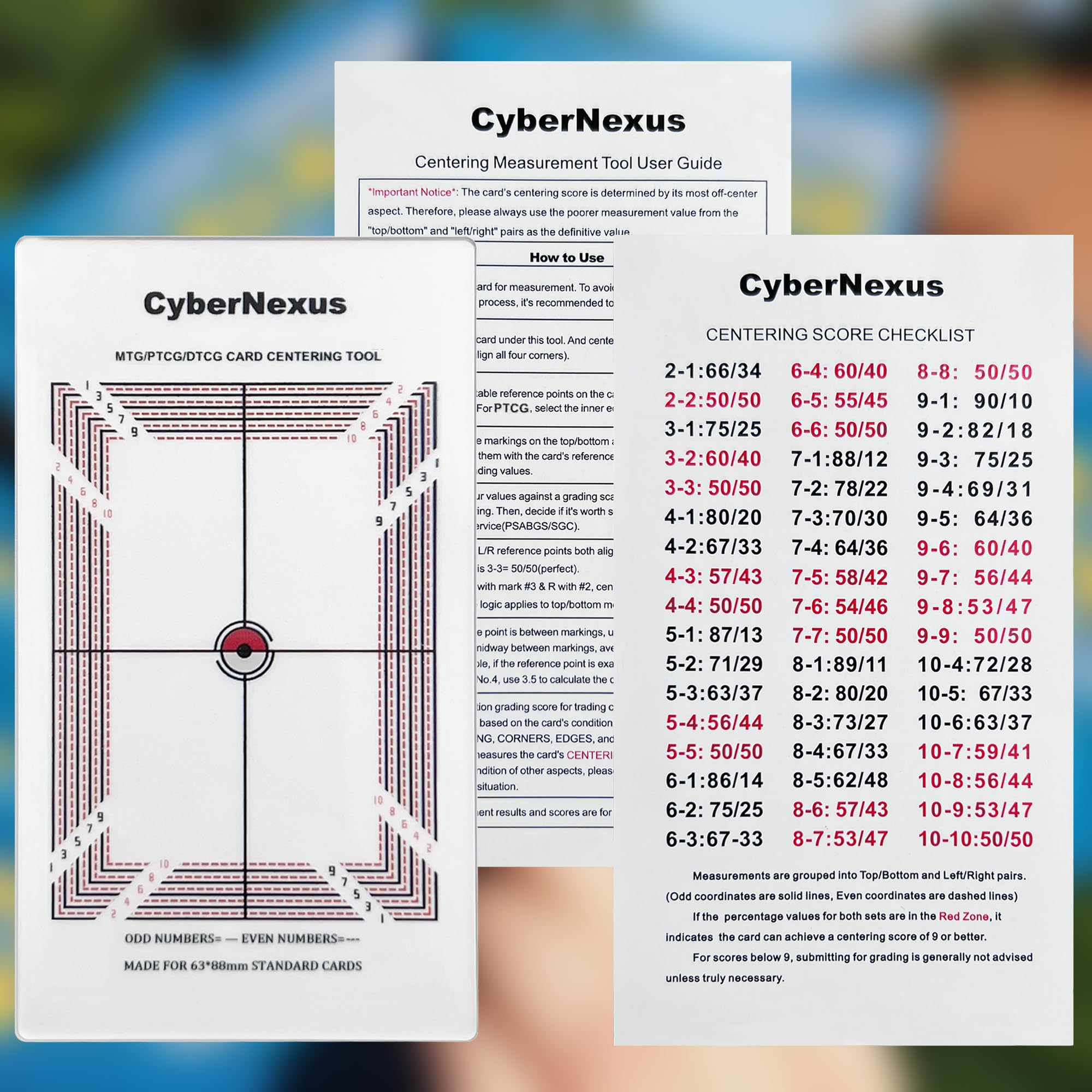 Strumento per il centro di classificazione delle carte per Pokemon, strumenti di misurazione delle carte collezionabili, viene fornito con kit di panno di pulizia e strumento di ingrandimento 30X per