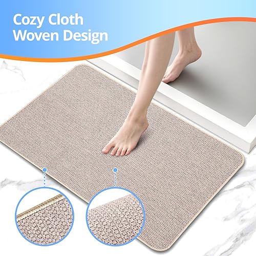 Miniatura 3 de Tapete de baño mejorado de 17 x 27 pulgadas, tapetes de baño delgados con parte trasera de goma antideslizante, absorbente, de secado rápido,