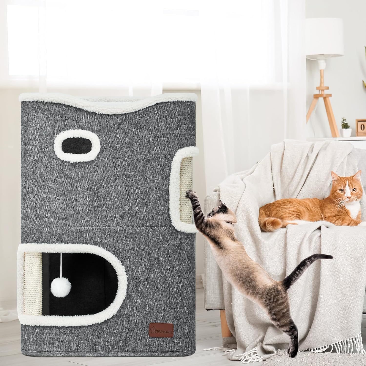 YITAHOME Katzenhaus Indoor, Katzenbett für Indoor-Katzen, Katzentonne, Katzenhöhle, Kratzbaum Klein, Katzenmöbel, Katzenbett Höhle, katzenhöhlen, Katzenbetten (Grau)
