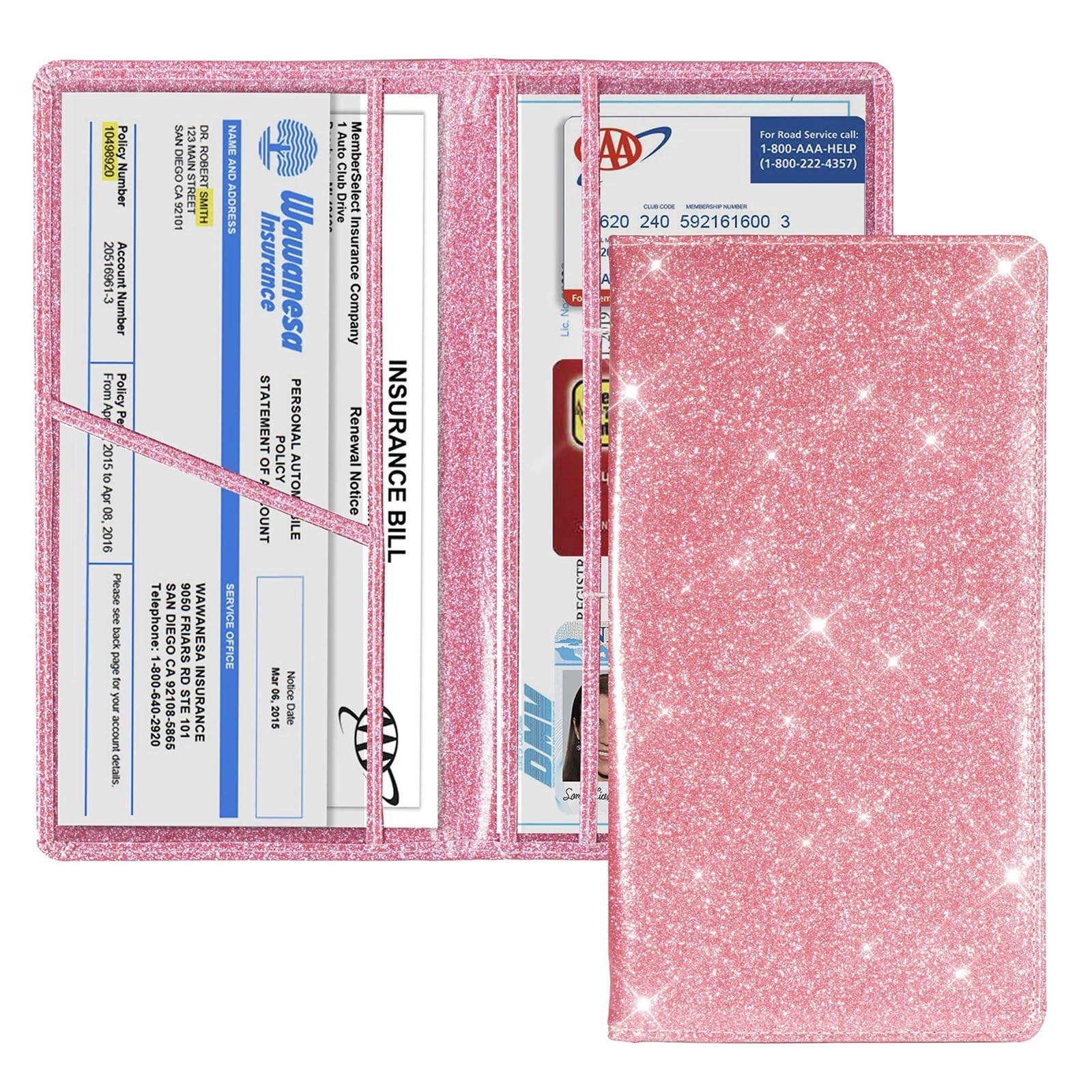 Porta Carte di Credito Portadocumenti for auto e carta di assicurazione, organizer for vano portaoggetti for documenti di immatricolazione del veicolo(Gold)