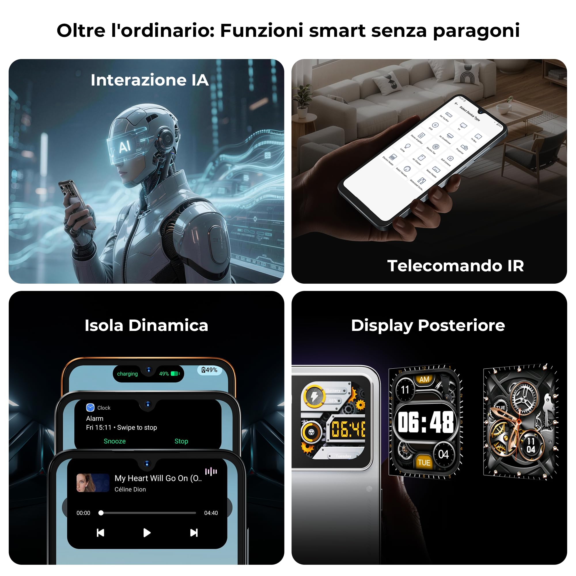 HOTWAV X100 GT Smartphone Android 16 con IA 20GB+256GB/TF TB Telefono Cellulare 5160mAh Cellulare 6.9" 120Hz Telefoni 48MP+16MP Touchscreen Secondario Telefono/Vibrant Island/Telecomando IR/NFC/GPS