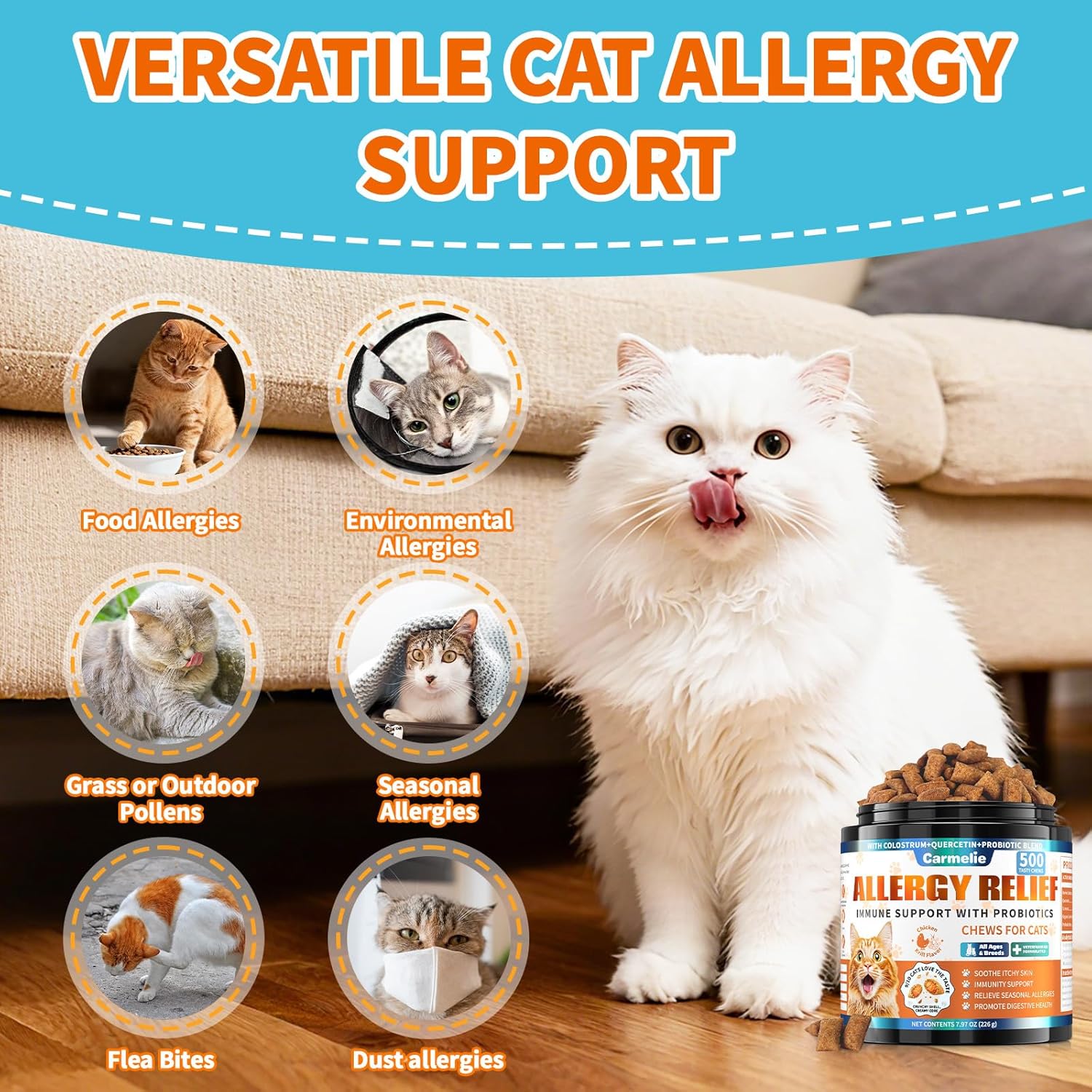 Cat Allergy Relief & Urinary Support Bundle – 500 Crunchy & Creamy Allergy Chews + Cranberry Urinary Drops – Skin, Immune & Bladder Health for Cats & Dogs – Chicken & Krill Flavor