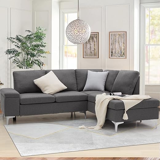 Esright Right Facing Sectional Sofa with Ottoman,Convertible Corner Couches with Armrest Storage, Sectional Couch for Living Room & Apartment, Right Chaise & Gray