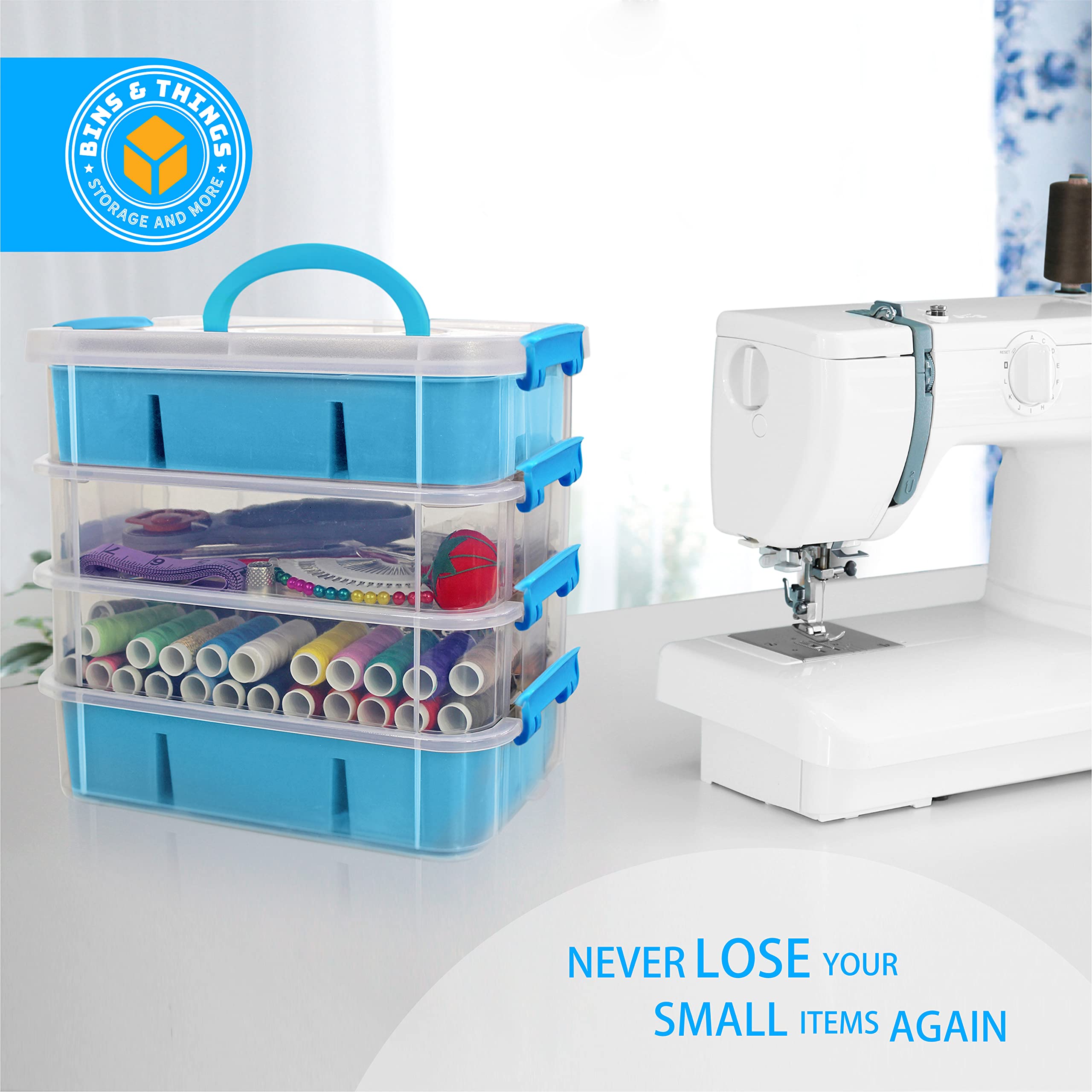 Bins & Things Stackable Storage Container with 2 Trays Blue Craft Storage/Craft Organizers