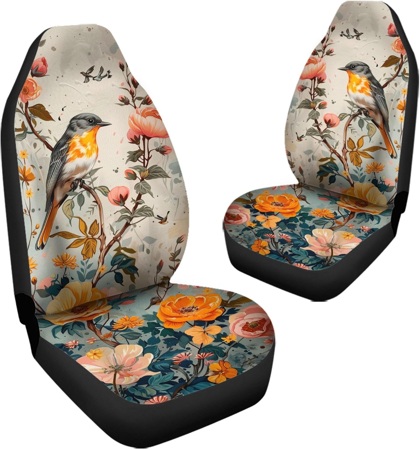 Peony Bird Print Universal Car Seat Cover for Women,Front Car Seat Covers Fit for Most SUV,Truck or Van