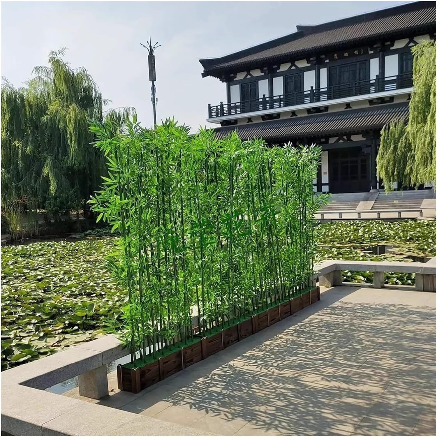 Kunstbaum outdoor Künstliche Bambuspflanze für die Terrasse Wandschirm-Sichtschutzzaun, Raumteiler für den Innen- und Außenbereich, 1m 1,2m 1,5m 1,8m 2m Hoch Dekorative Kunstbäume(2m/6.5ft Tall,80x18x
