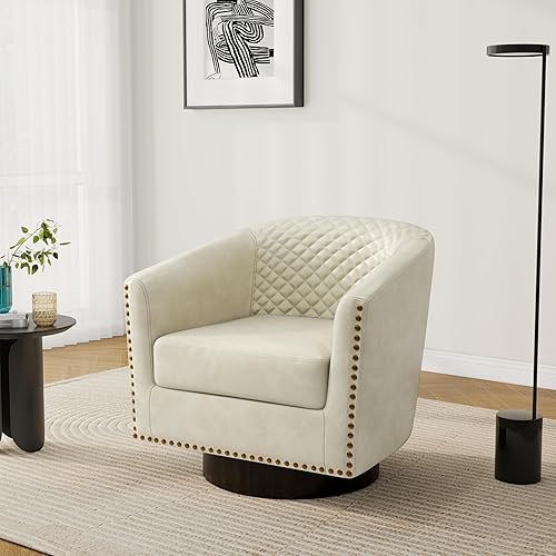 Miniatura 23 de Pia Ricco Juego de 2 sillas de barril de piel sintética, modernas y cómodas, sillas de club tapizadas con ribete de cabeza de clavo, sofá individual