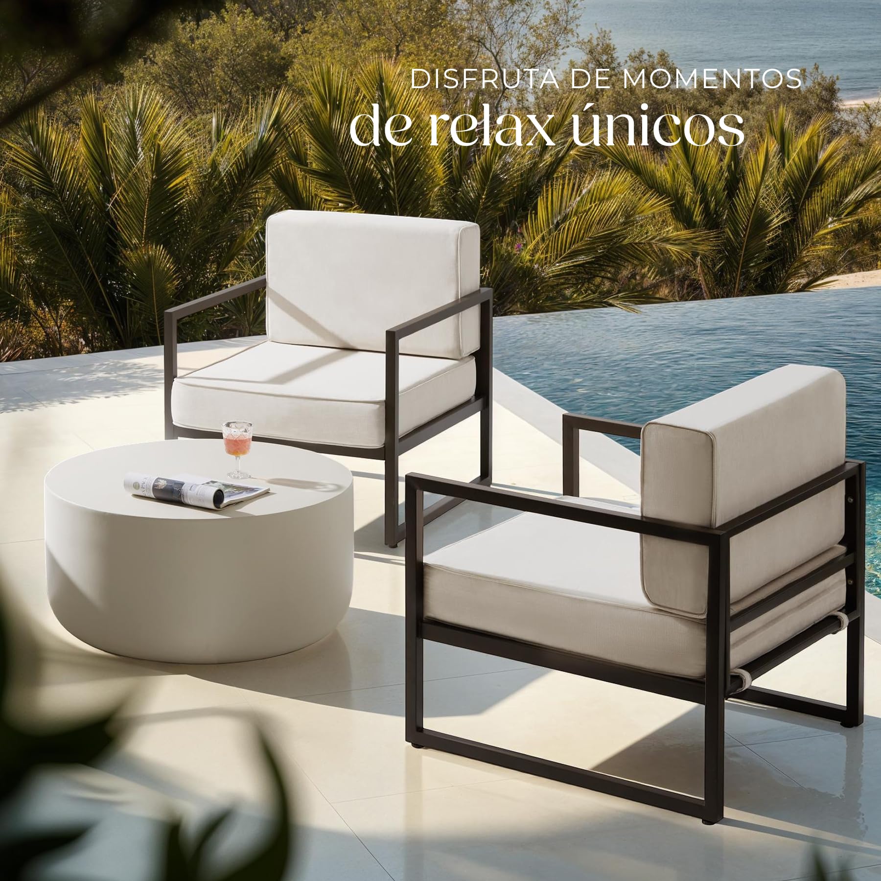 tectake® Conjunto Jardín Exterior de Acero, Sillones Terraza con Acolchado Grueso, Sillas Jardín con Pies Ajustables, Muebles Jardín Exterior, Fundas Repelentes al Agua, Sofás para Jardín - 2 plazas