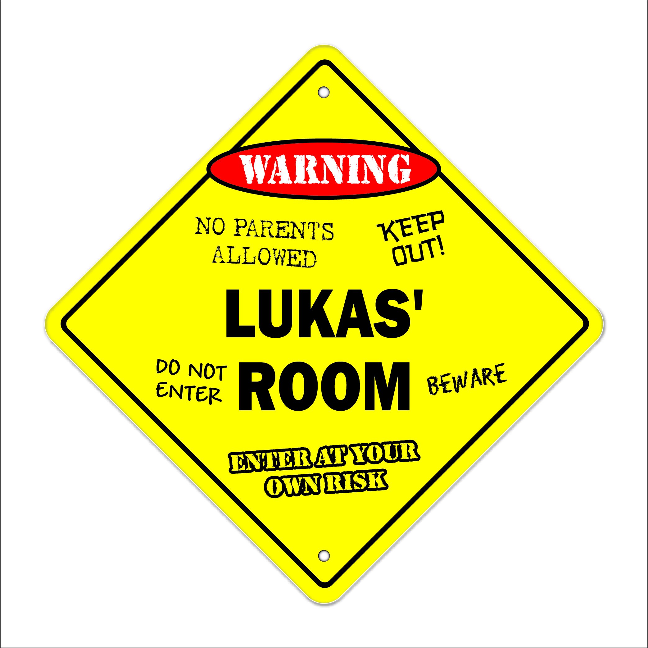 Lukas' Room Sign Crossing Zone Xing | Indoor/Outdoor | 12" Tall Plastic Sign kids bedroom decor door children's name boy girl