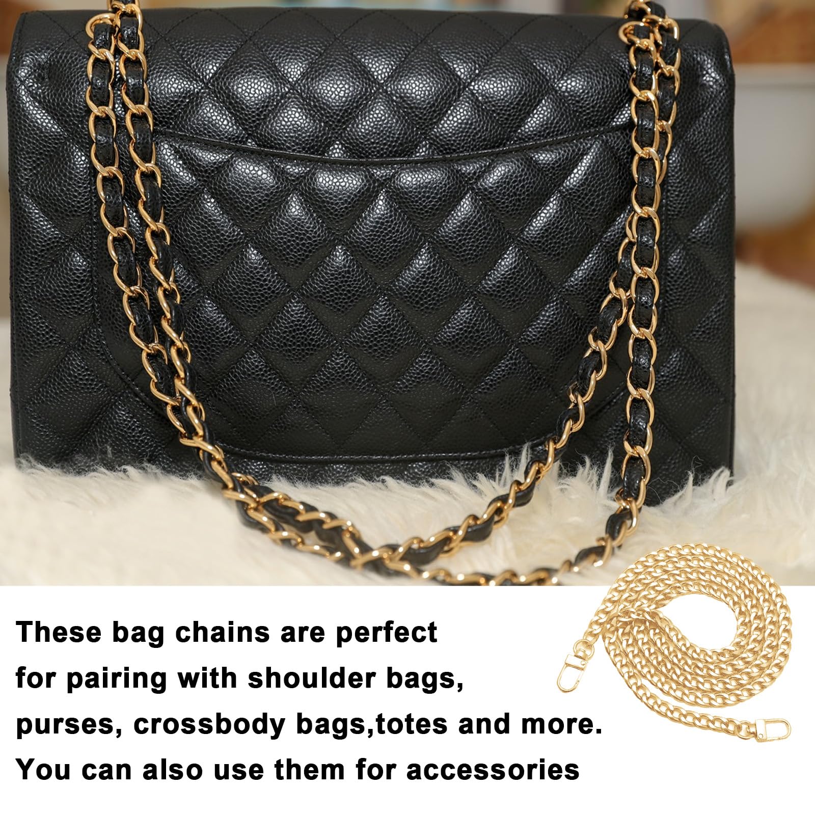 4 Pcs Silver Gold Bag Chain, Metal Shoulder Straps for Handbags Purse Replacement Chain for Cross Body Bags 23.62 Inch/47.24 Inch - Image 4
