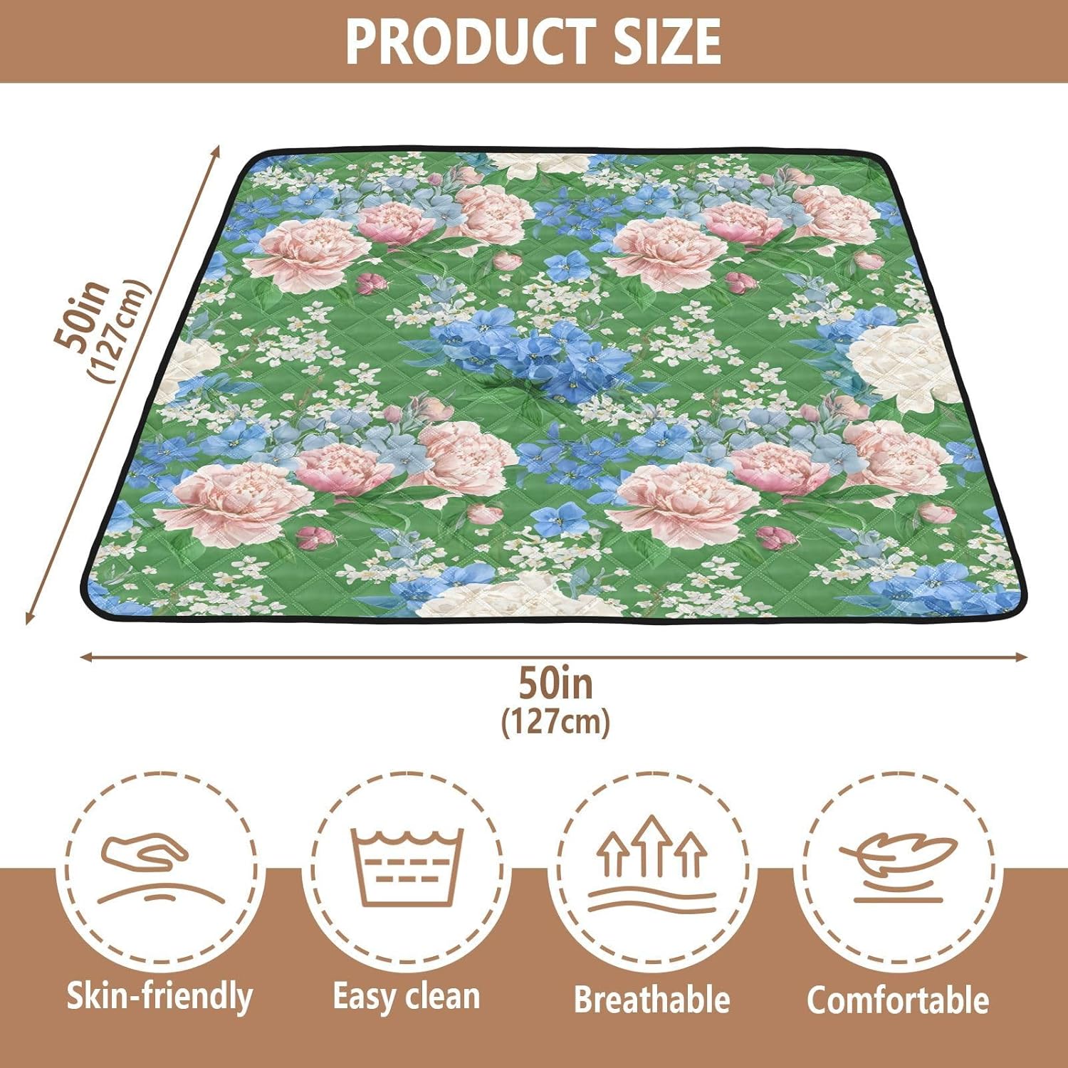 Graffiti Pink and Blue Flowers Baby Play Mat, 50“ X 50” Washable Folding Crawling Mat, Baby Floor Mat, Soft, Non-Slip
