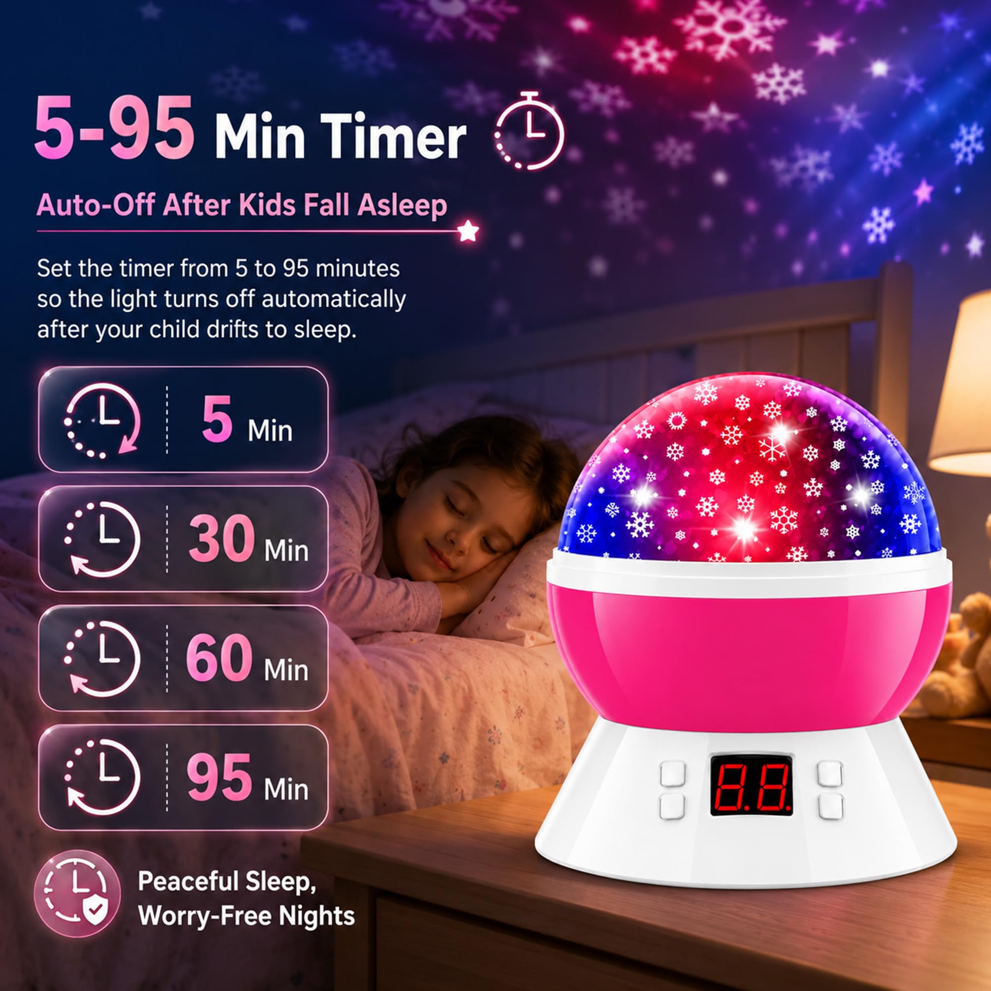 Mokoqi Projektor-Zubehör, Lampen, Sternenprojektor, Nachtlichter für Kinder, mit Timer, Geschenke 1–14 Jahre alte Mädchen und Jungen, Raumlichter leuchten im Dunkeln, Sterne, ideales Geschenk, schwarz