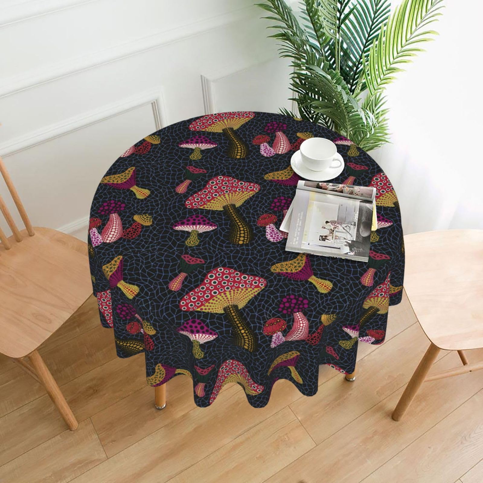 WHJSSF Mushroom Prints Round Decorative Tablecloth 60in - Elevate Your Dining Experience with a Stylish & Protective Table Throw
