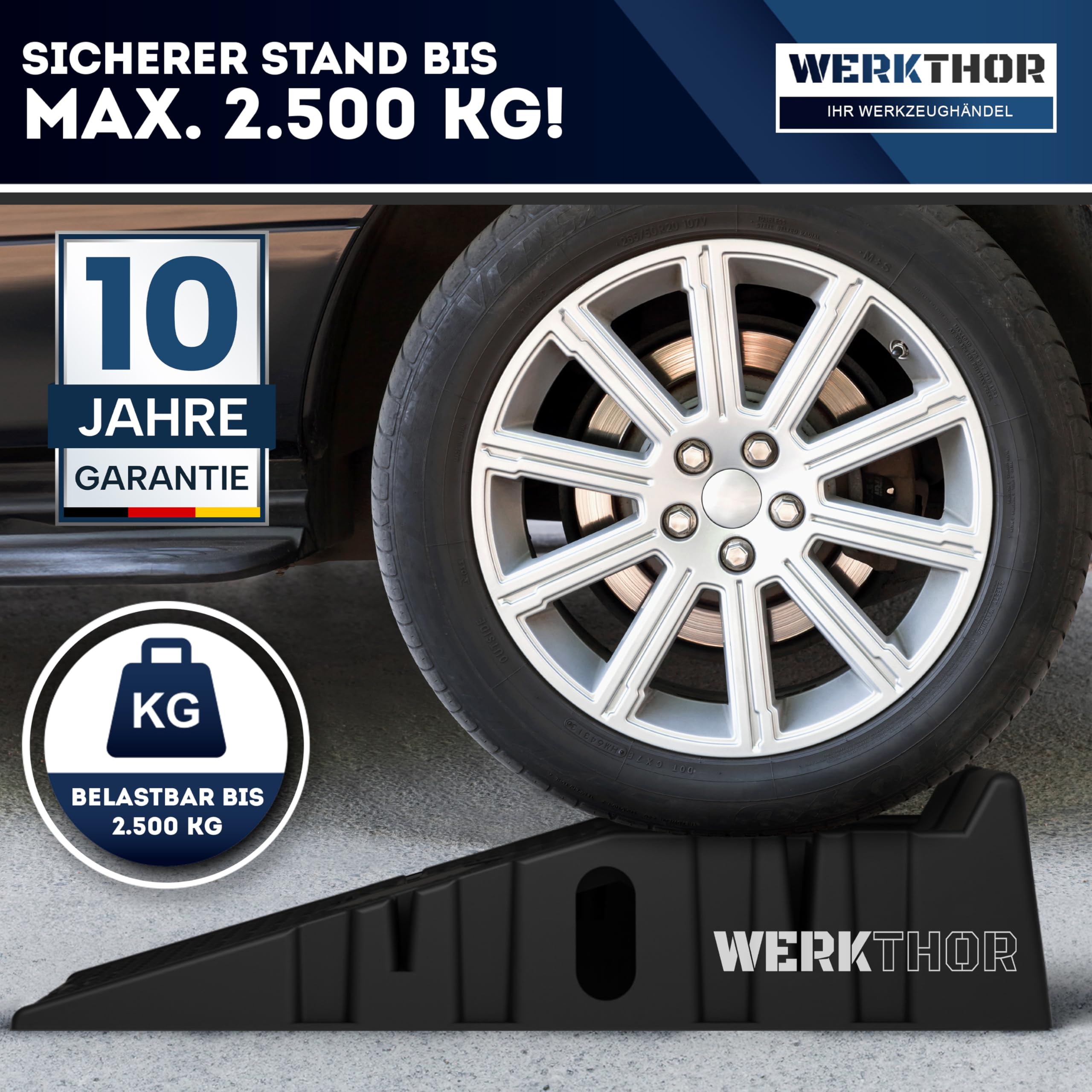 Rampa di carico per auto, set da 2 pezzi, rampa per auto fino a 2,5 T, robusto ponte sollevatore per ogni terreno, cunei per lavori sicuri, rampe di sollevamento auto - 4