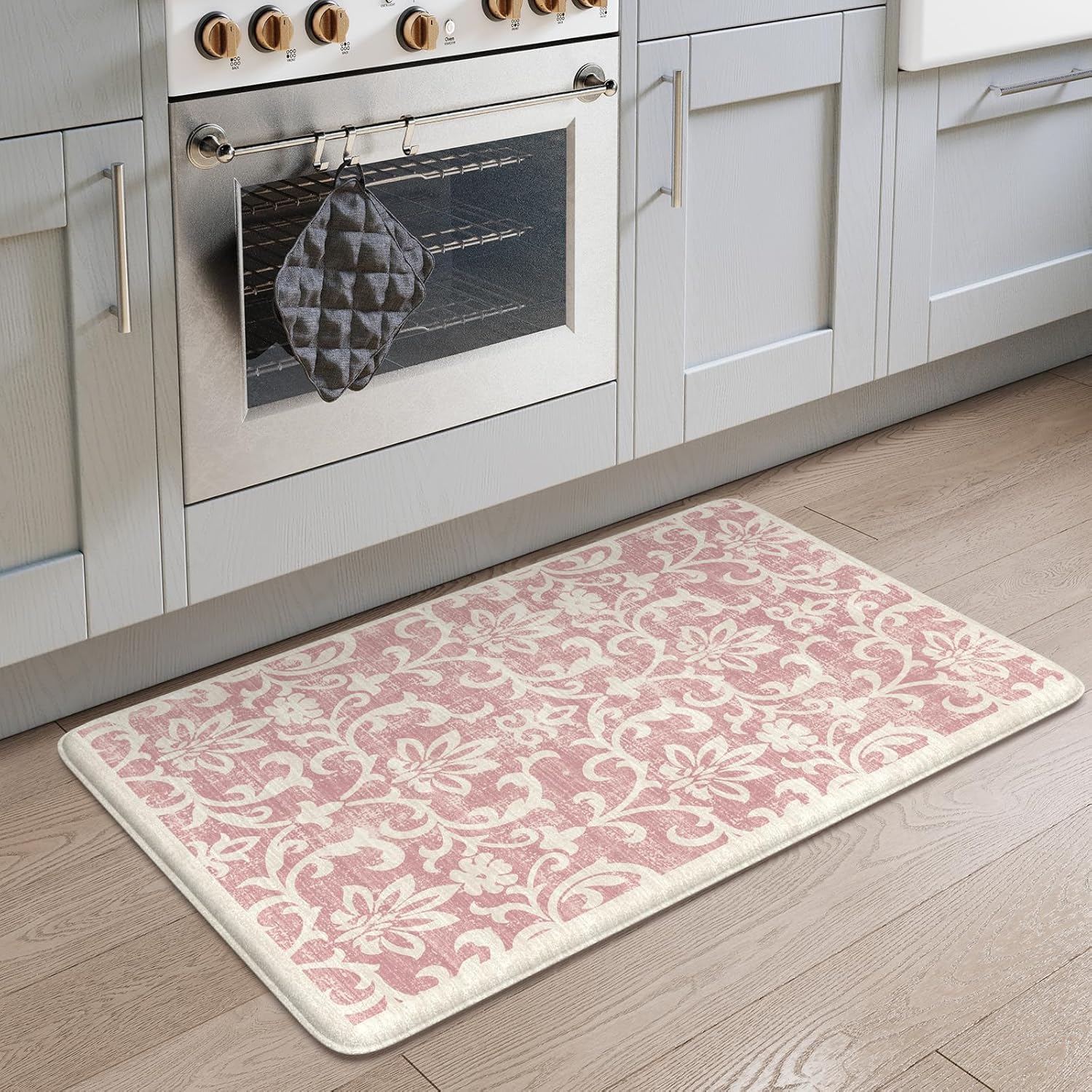 LEEVAN Pink Kitchen Mats for Floor 20''x31'', Vintage Distressed Anti Fatigue Memory Foam Kitchen Mat for Laundry,Non Slip Cushioned Standing Mat for Home, Office, Desk,Sink Pink 1'8" x 2'7" (Rectangular)