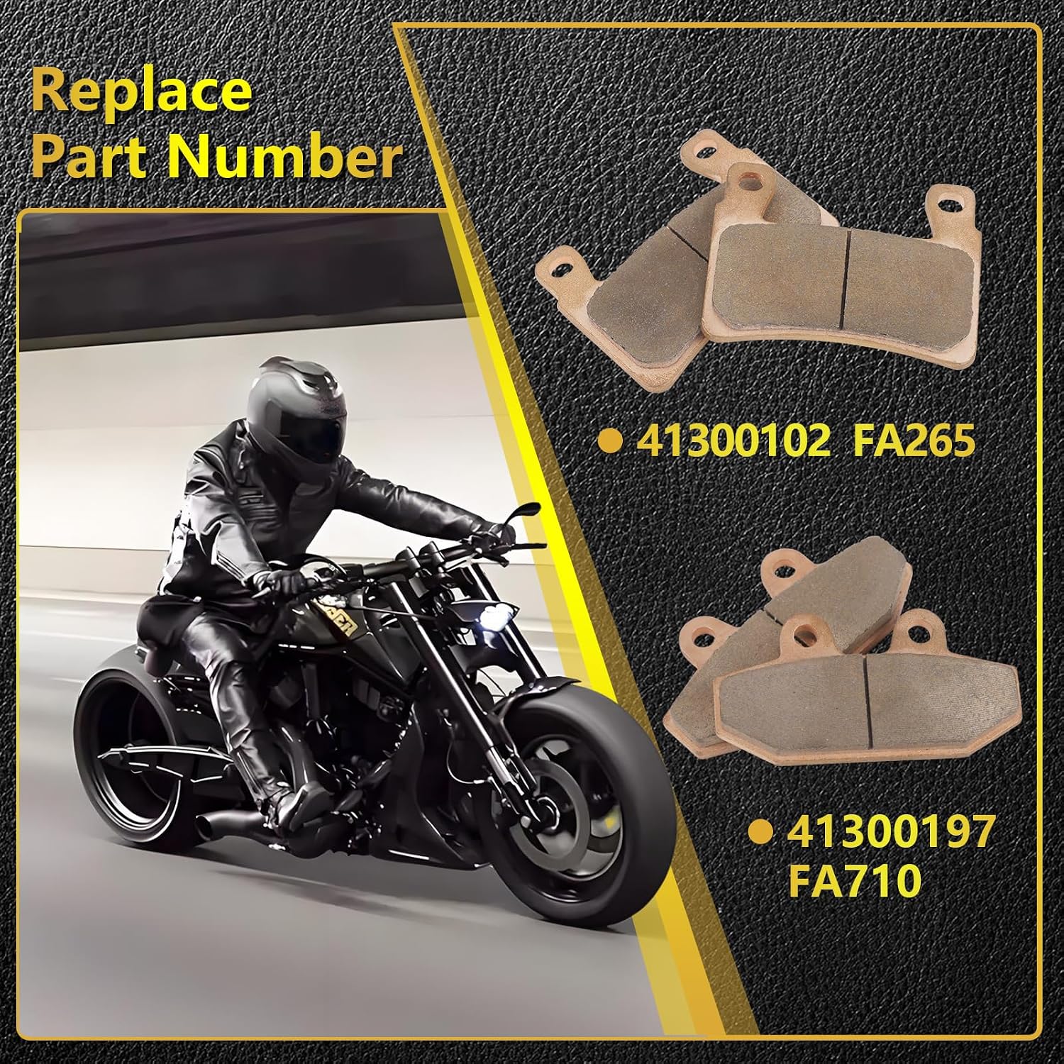 Sintered Disc Brake Pad For 2018-2024 Harley Davidson 107 Series, 114 Series, 117 Series, FLI Hydra-Glide Revival, Replace# FA265 41300102, FA710 41300197
