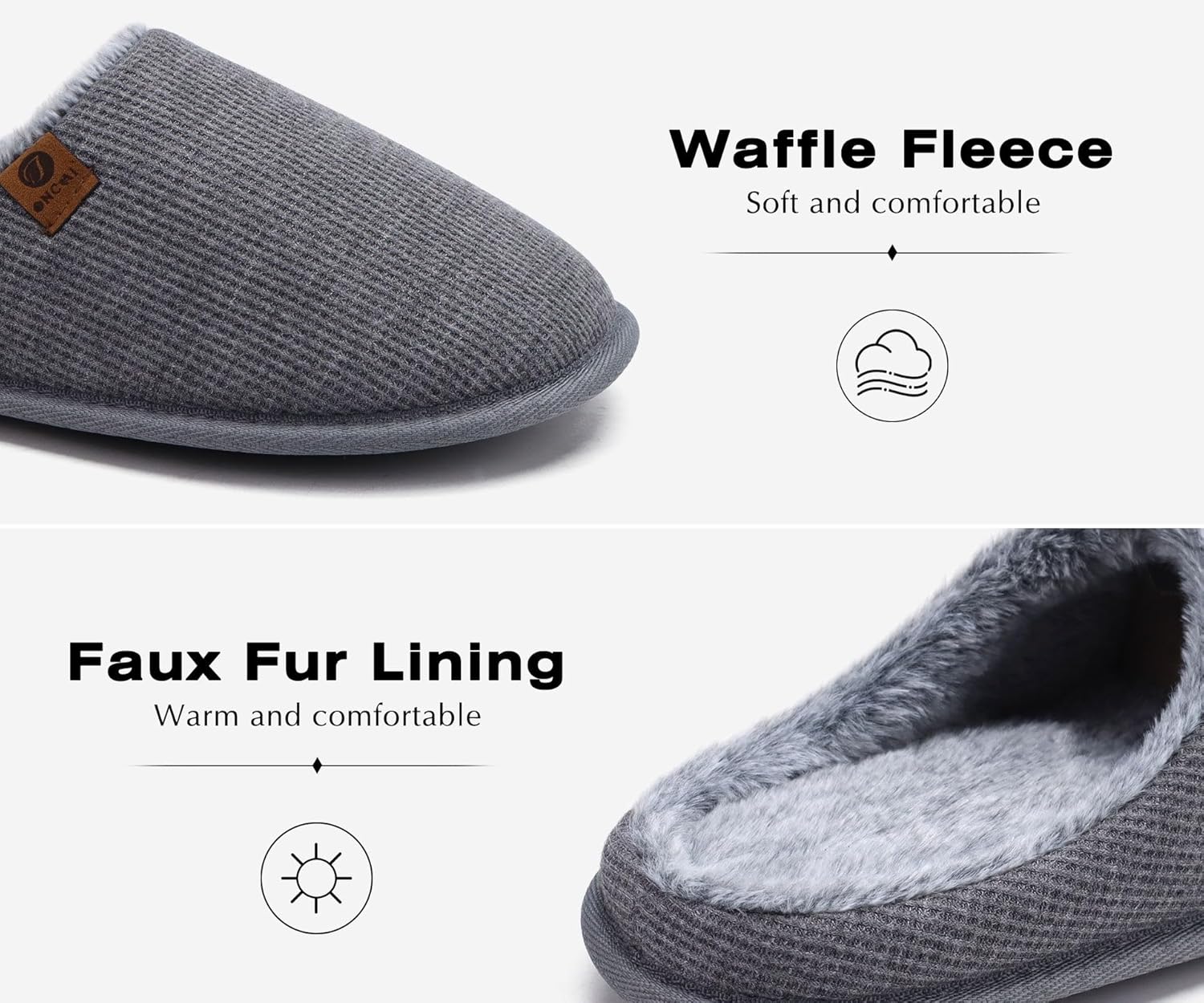 ONCAI Men's House Slippers, Cushion Memory Foam Shake Fleece and Man House Shoes with Faux Fur Lining and Indoor Outdoor Rubber Soles US Size 7-15 - Image 3