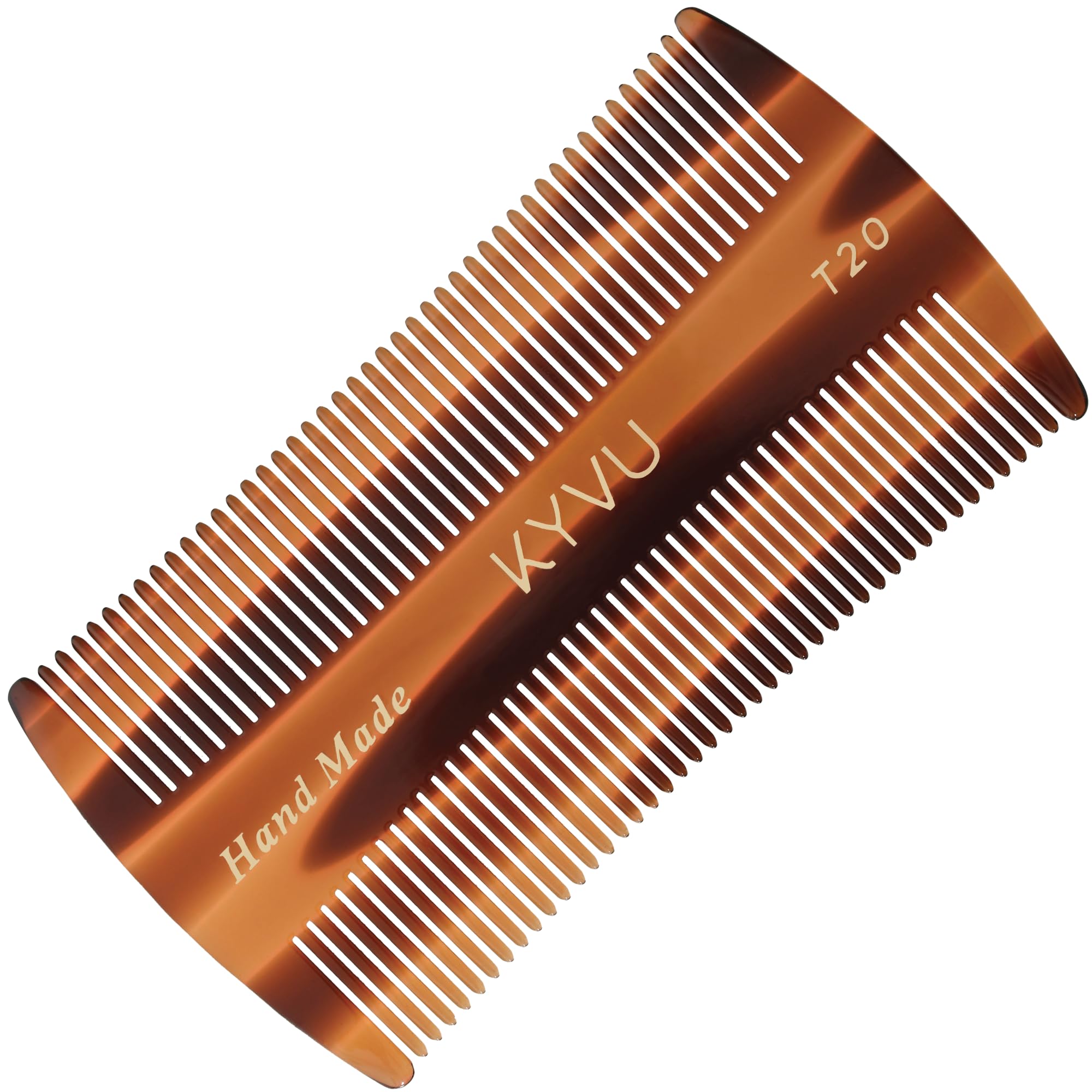 KYVU T20 Fine-Tooth Comb - Handmade Micro-Tooth Comb for Scalp Hair & Beard - 9.4 cm - Cellulose Acetate, Tortoiseshell Finish