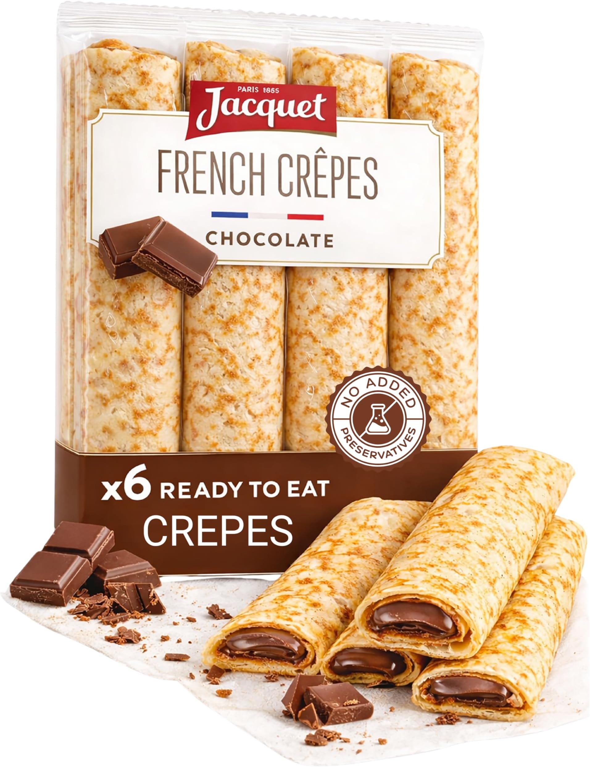 Ready-to-Eat Jacquet Crepes Stuffed With French Chocolate, Authentic French Snacks, 6-Piece Pack, 6.77 Ounces - Ideal For Quick Breakfast Or Dessert