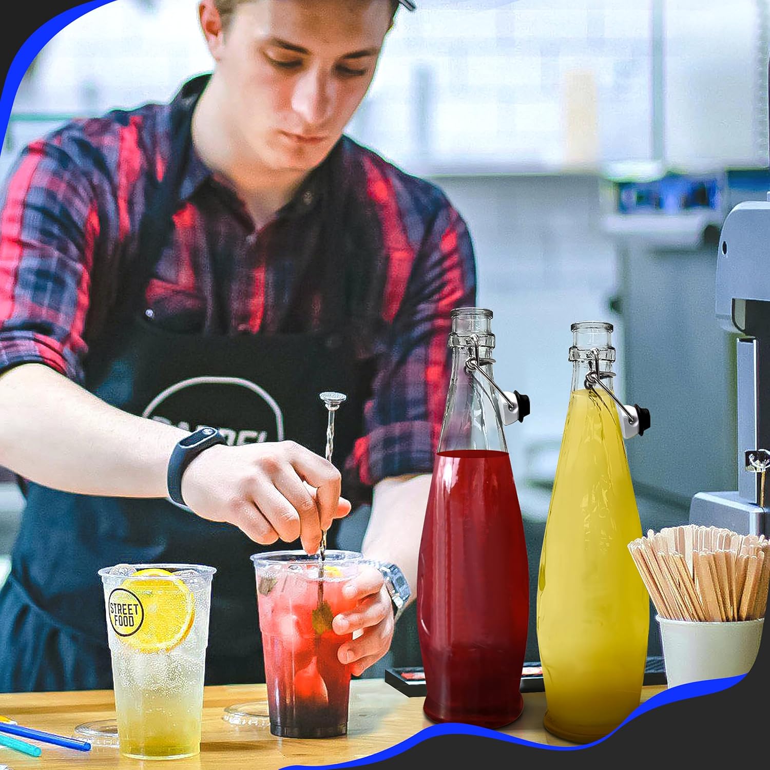 Nevlers 33 Oz Teardrop Flip Top Glass Bottle 6 PK | Swing Top Glass Bottles with Airtight Lid, Brush, Funnel, Shrink Wrap, Tags & Marker | 1 Liter Bottle with Stopper Set for Use as Kombucha Bottles - Image 6