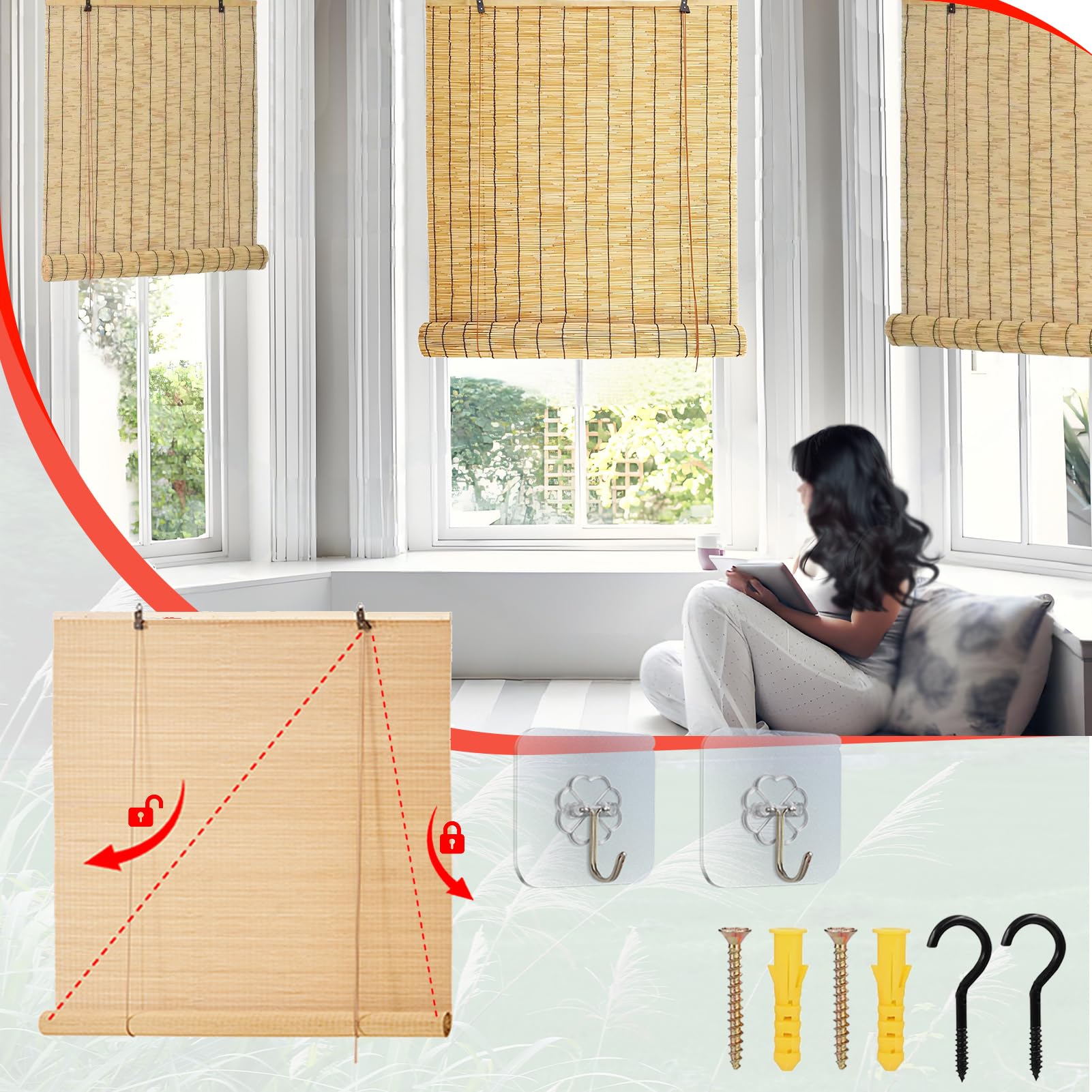 Tenda A Rullo In Bambù Da Esterno Tapparella In Bamboo 40 x 160 cm (l x a)