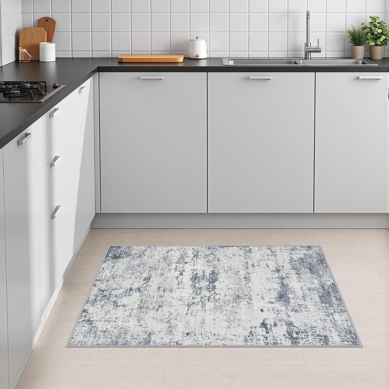 2x3 Washable Entryway Rug: Modern Abstract Soft Carpet Blue Grey image 4