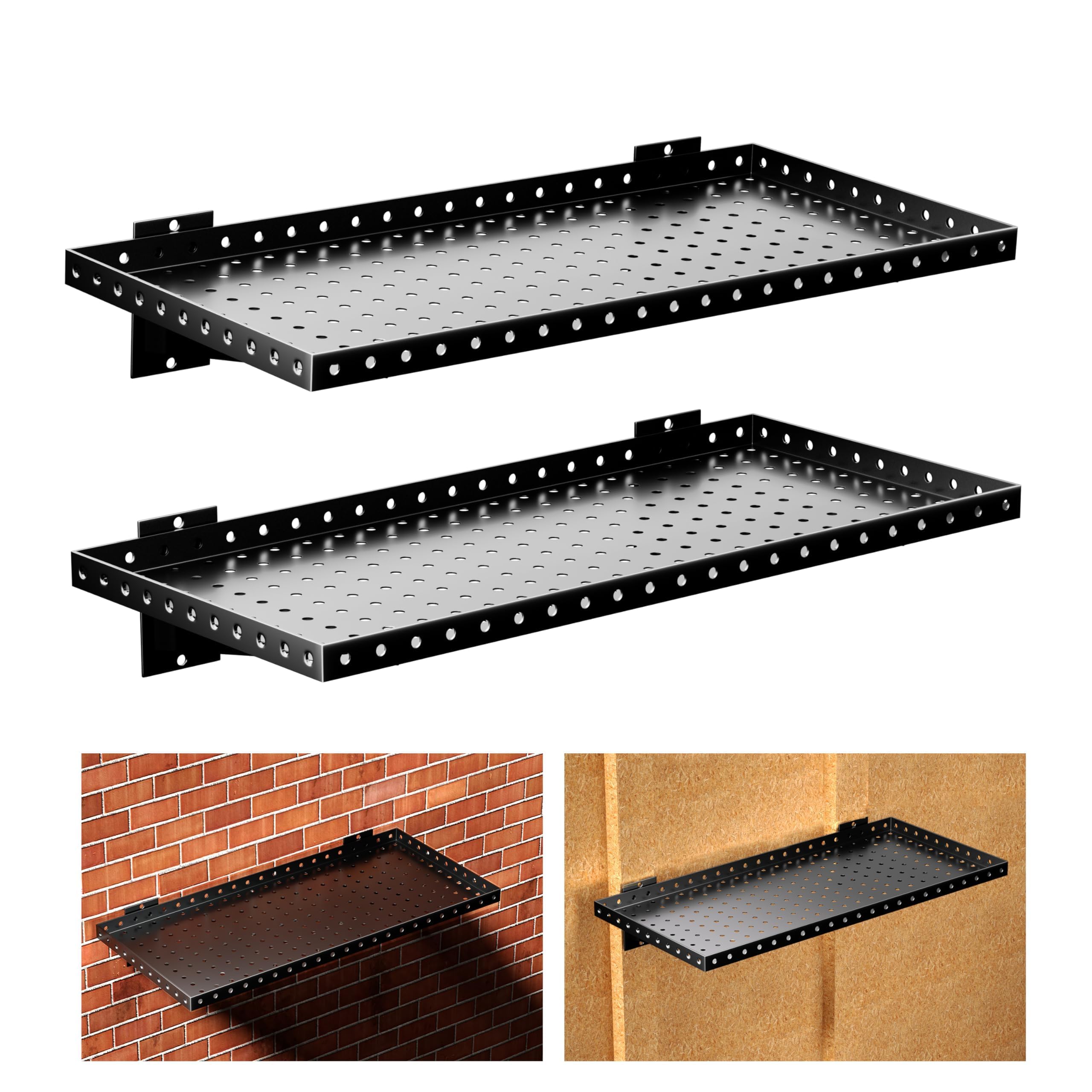 Garage Wall Shelving - 2 Pack, Black -1