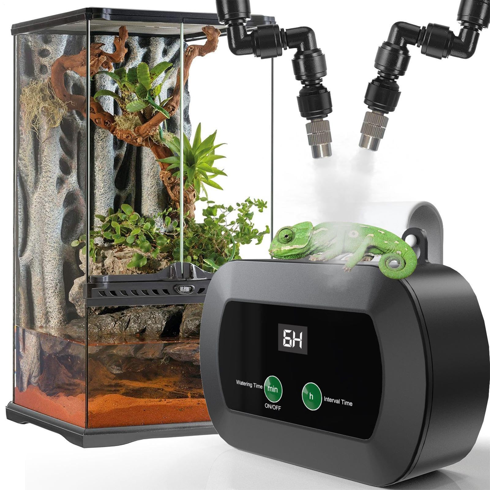 Humidificador para Terrario | Automático con Temporizador para Reptiles,Pequeño Humificador de Niebla con Boquilla Ajustable 360°, Portátil para Lagartos Camaleones Anfibios