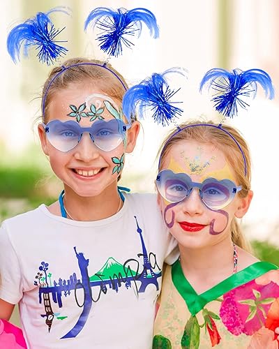 Miniatura 7 de 12 diademas envueltas en oropel con forma de corazón, lentes de sol, disfraces, fiestas, plumas sintéticas, para festivales, Azul