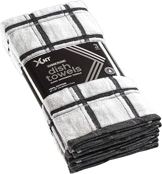 XLNT Black Large Kitchen Towels 3 Pack - 100% Cotton Dish Towels | 20" x 28" | Super Absorbent Dish Cloth Set Hand Towels / Tea Towels for Everyday Scrubbing | Quick Drying Kitchen Towels