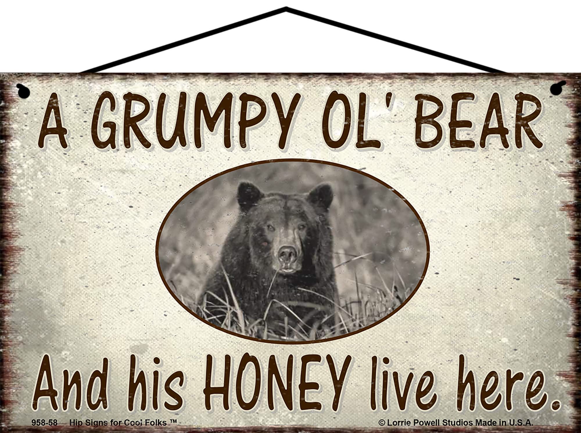 5x8 A Grumpy Ol' Bear and His Honey Live Here Sign - Vintage Style Welcome - Old Humorous Home Decor Perfect for Bear Lovers and Married Couples