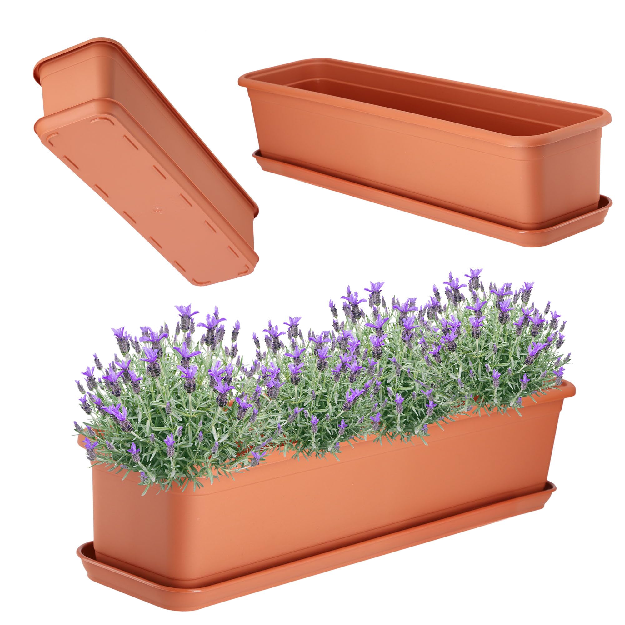 Jardinière Balcon 3L Avec Soucoupe - Plastique Résistant Aux UV Et Intempéries - Pour Intérieur/extérieur