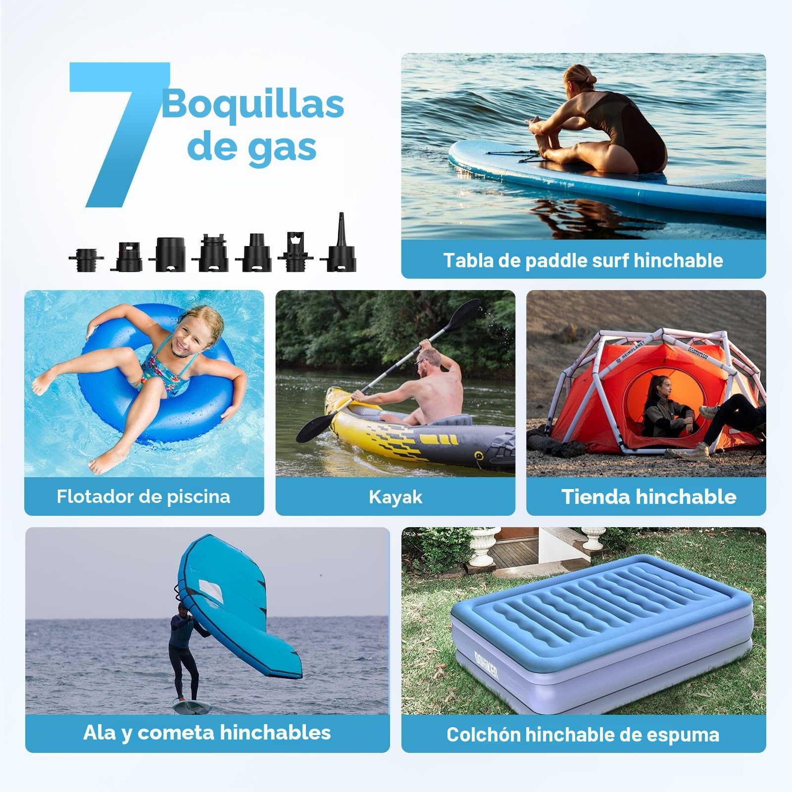 Hydrohero Bomba Eléctrica para Paddle Board, Sup Recargable 20 PSI, Inflado/Desinflado Inteligente a Doble Etapa, Apagado Automático para Tablas de Paddle, Cometa de Surf, Tienda, Barco