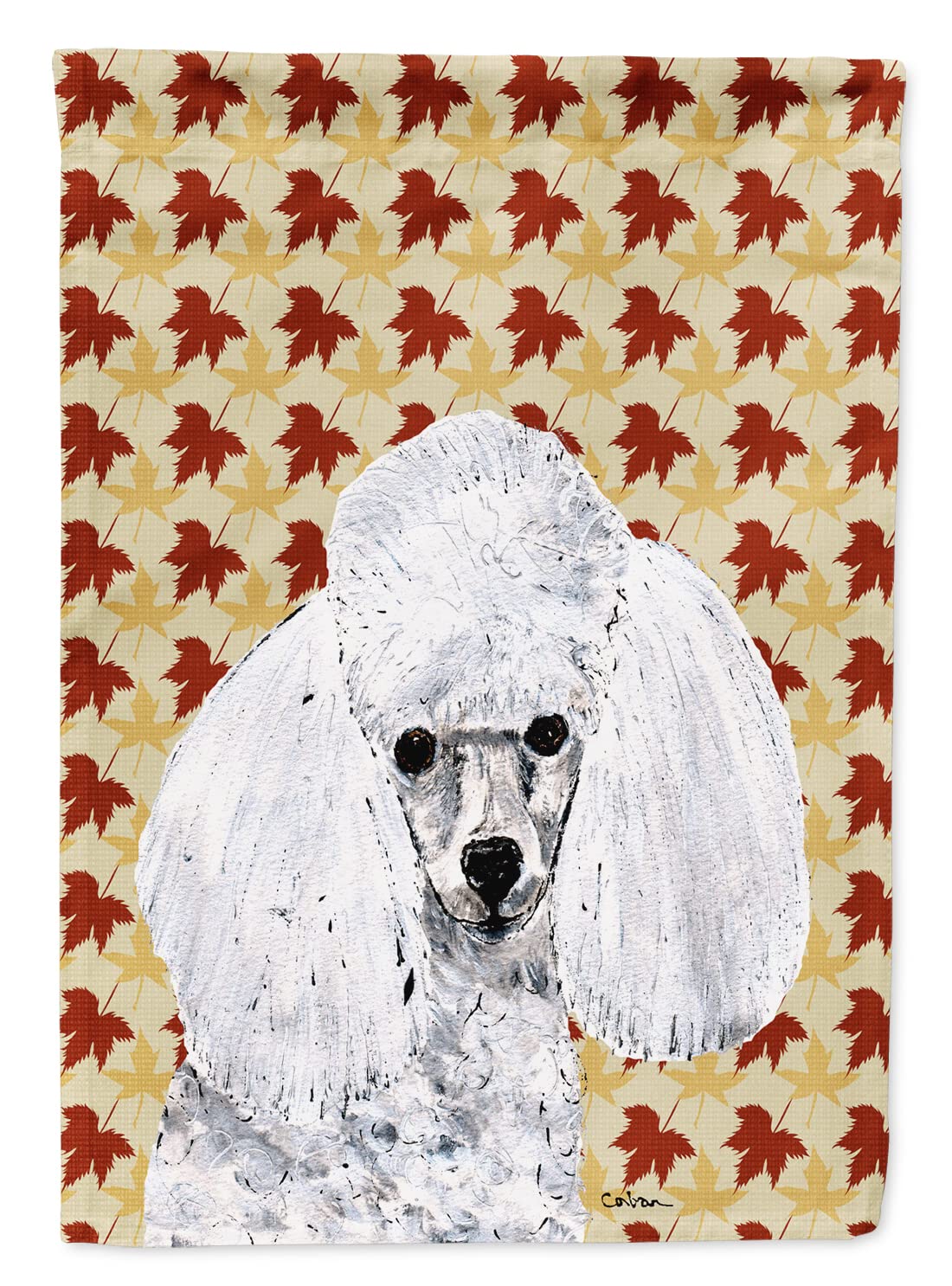 Drapeau sur Toile Caniche Blanc Décoration Automne Jardin Maison Sc9677chf