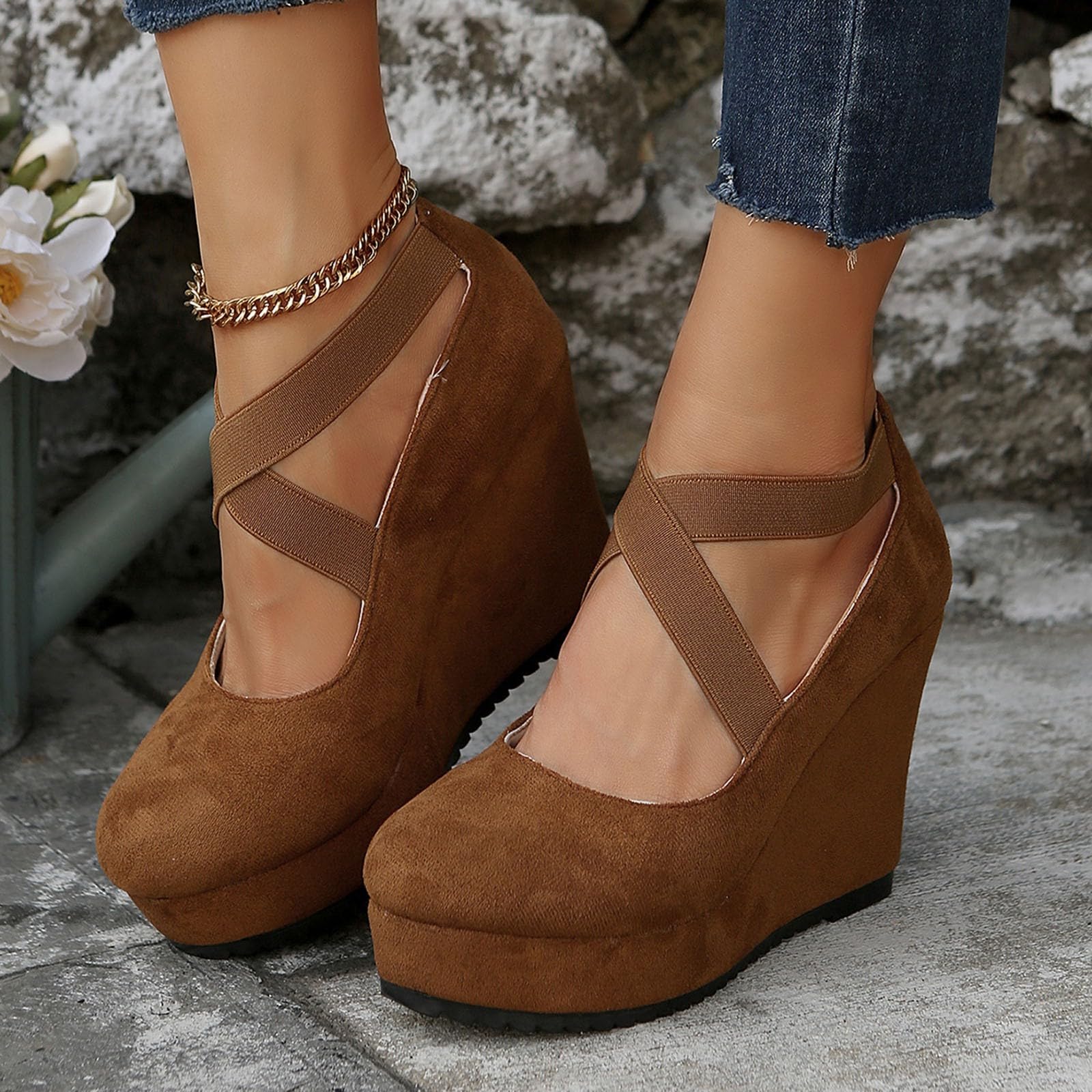 Zapatos sin cordones para mujer, elegantes zapatos casuales para comodidad diaria con diseño sin cordones y tacón para todas las estaciones