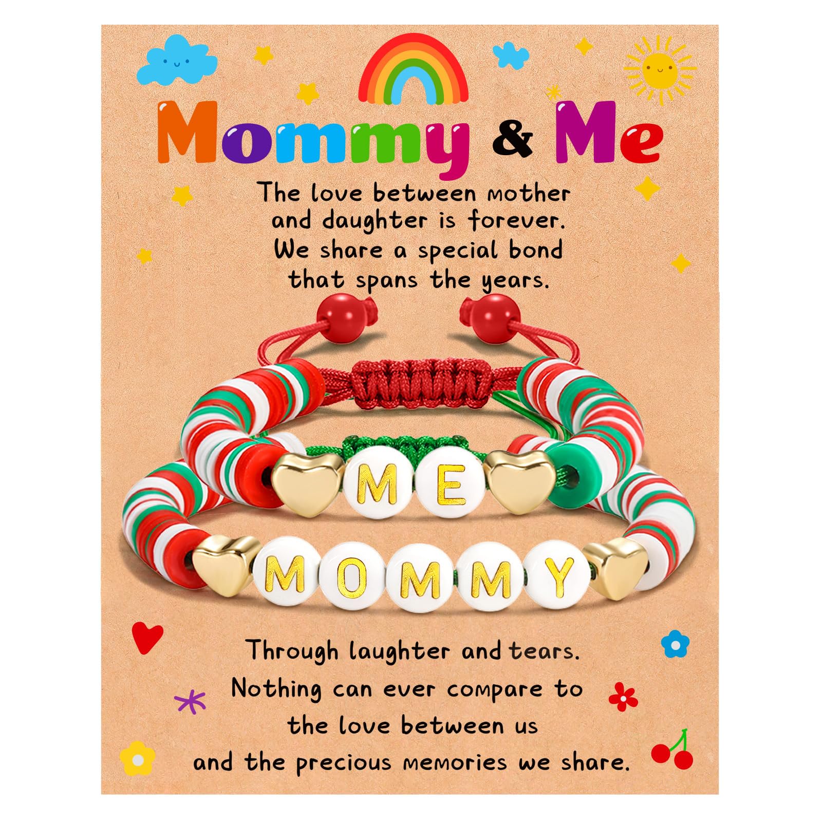 GLITTO Mommy Me Bracelets for 2, Cute Mother Mom Daughter Bracelets Set, Matching Mama Mini Christmas Mother’s Day Jewelry Gifts for Women (Xmas)