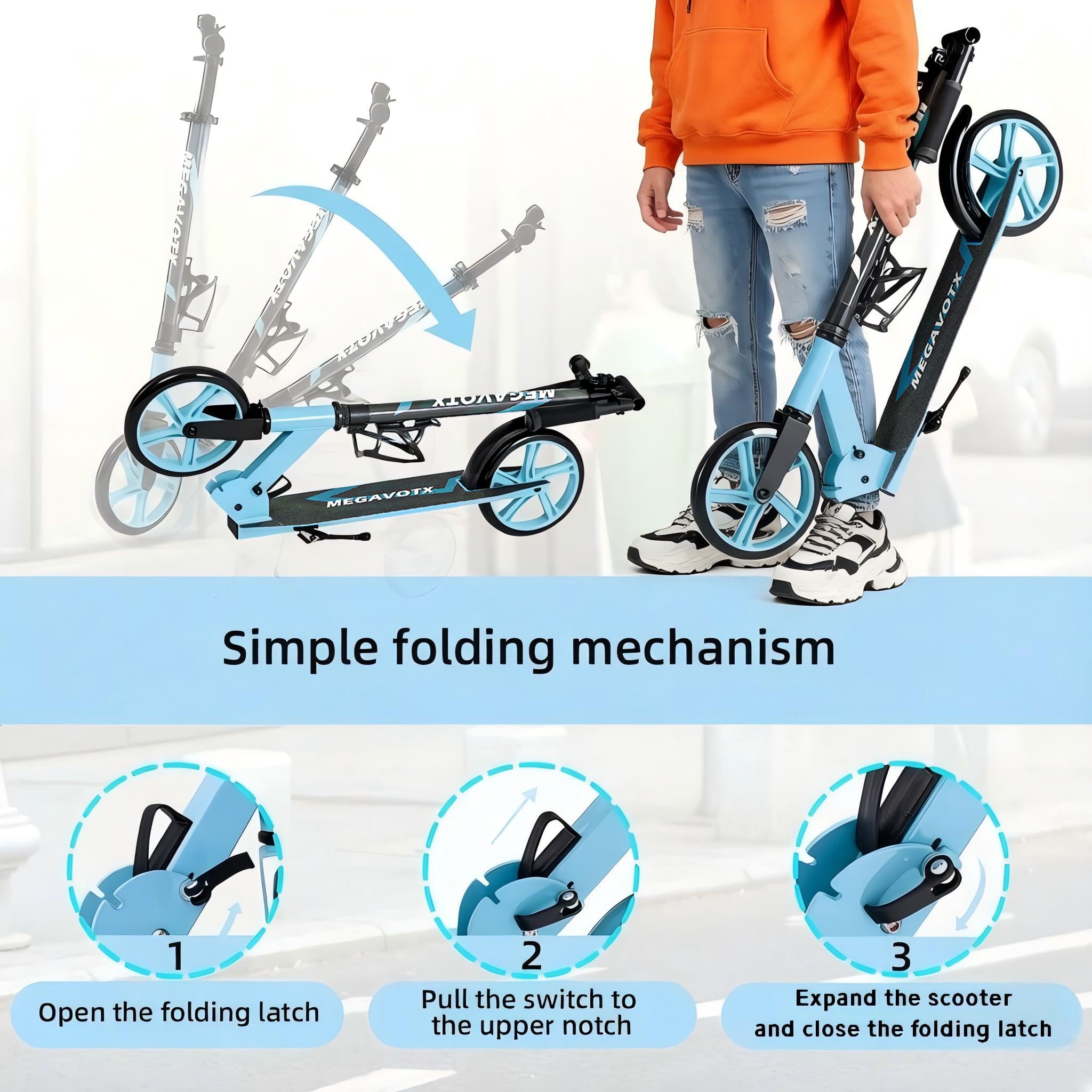 Klappbarer Kinderroller mit 20 cm Rädern – Scooter für Kinder ab 8 Jahren und Erwachsene, Höhenverstellbarer Lenker, bis 100 kg belastbar