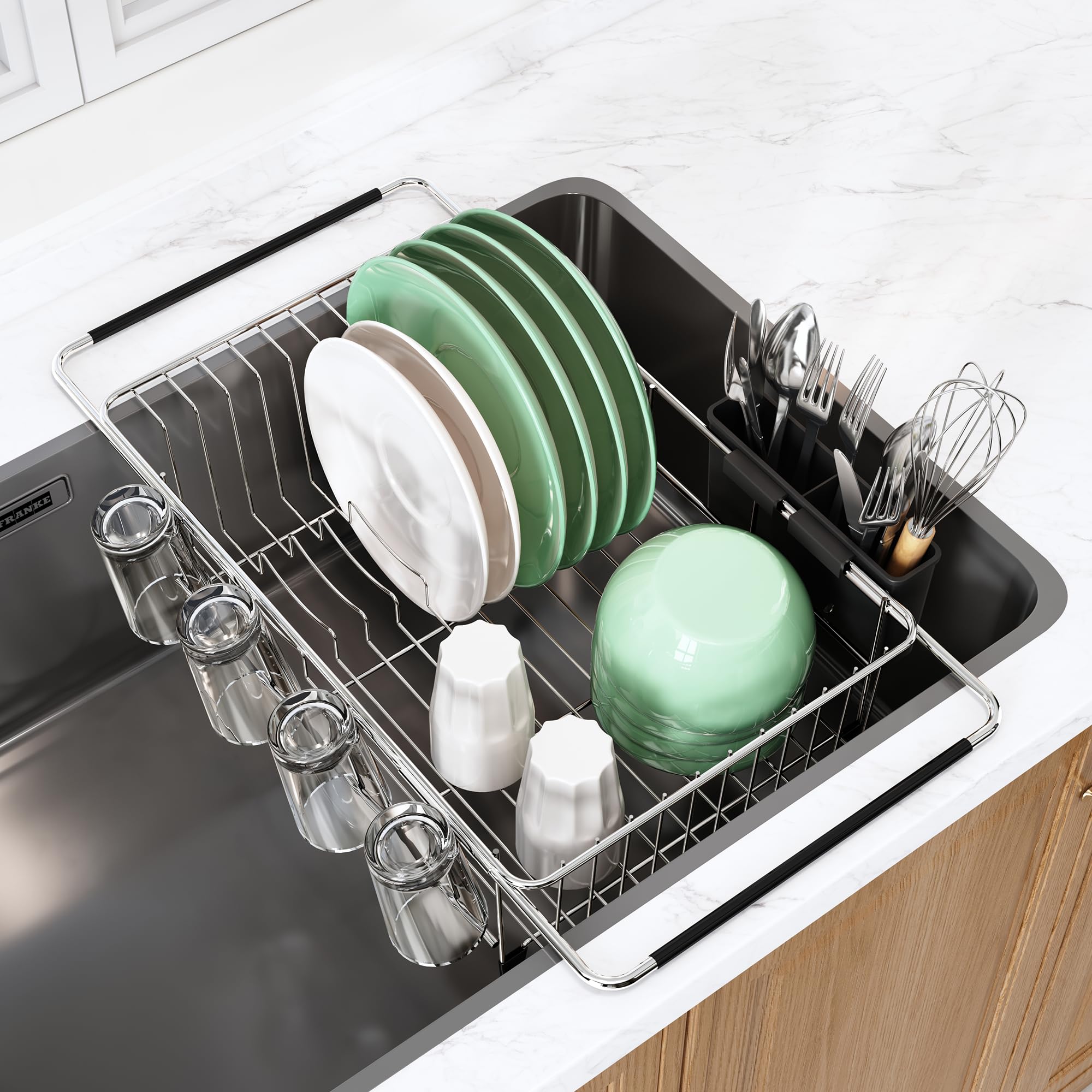 MAJALiS Dish Drying Rack in Sink - Dish Drainers for Kitchen Counter, Over The Sink Dish Racks with Utensil Holder for Sink, Stainless Steel Sink Drying Rack Inside Sink, Silver
