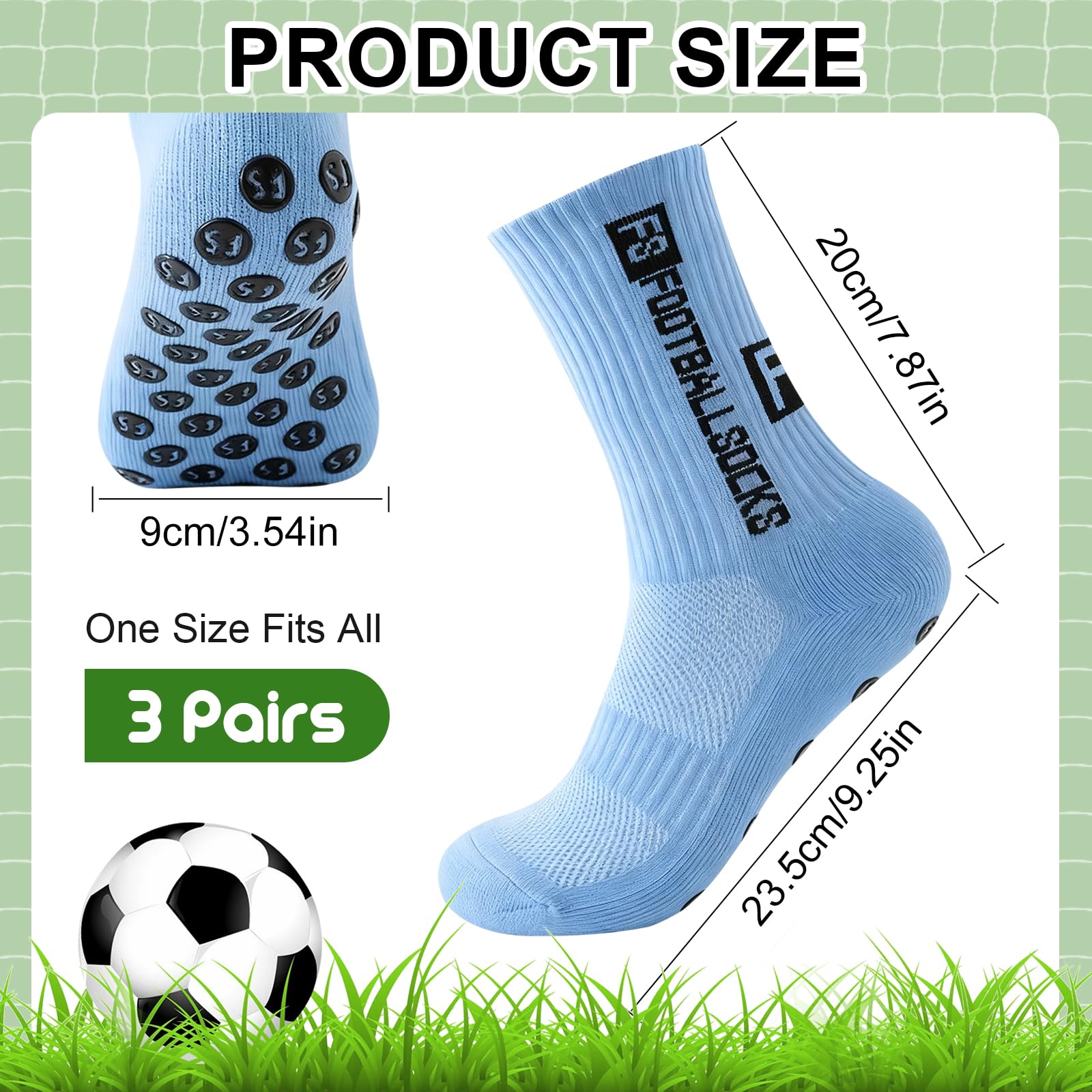 Lot de 3 paires de chaussettes de football antidérapantes pour homme, femme et enfant - Tailles 39-46 - Chaussettes de football antidérapantes pour football, basketball, course, respirantes - 4