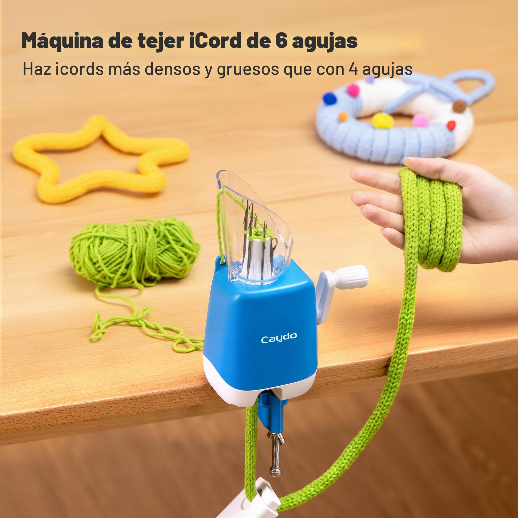Caydo Máquina Tricotin Manual, Mini Molino de Tejer 6 Agujas, Máquina de Tejer Portátil para Hacer Cordones, Pulseras y Bolsos, Muy Eficiente, DIY Máquina de Ganchillo para Adultos