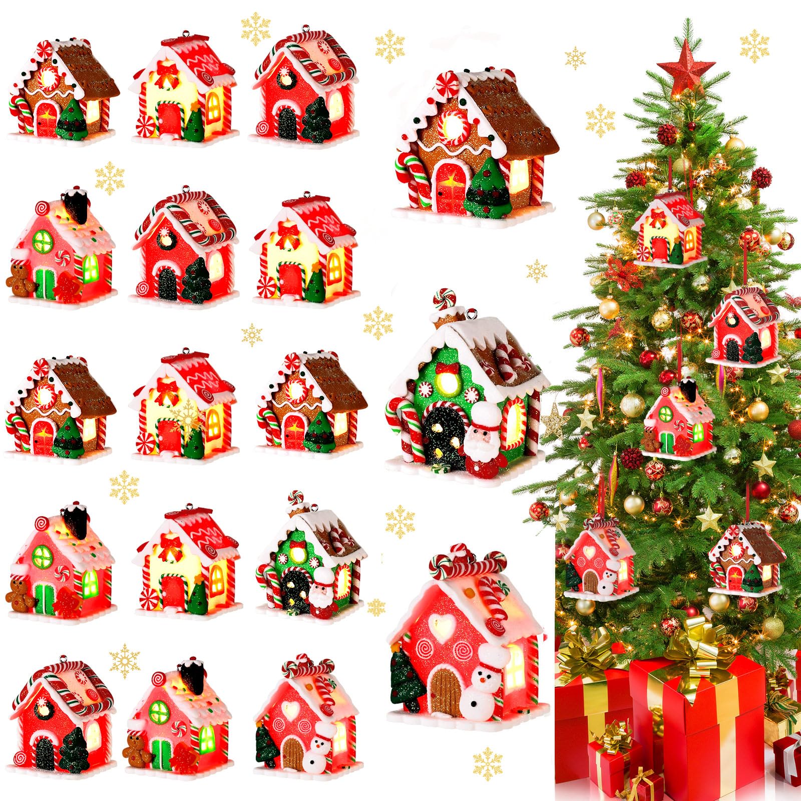 Décorations de Noël pain d'épices Thyle : lot de 18 figurines lumineuses suspendre