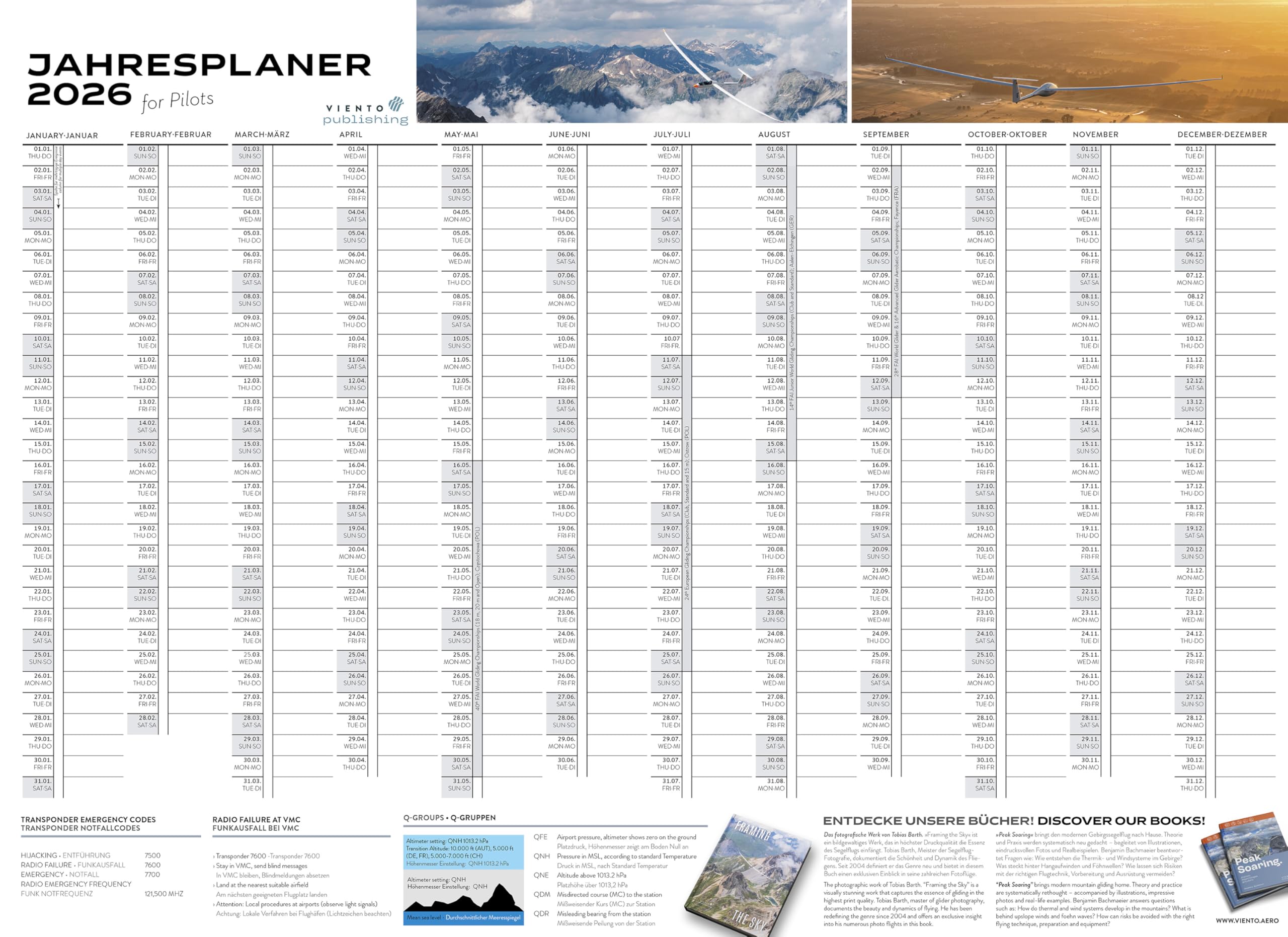 Segelflugkalender: Beauties of the Sky 2026 ― by Tobias Barth: VIENTO CALENDARS